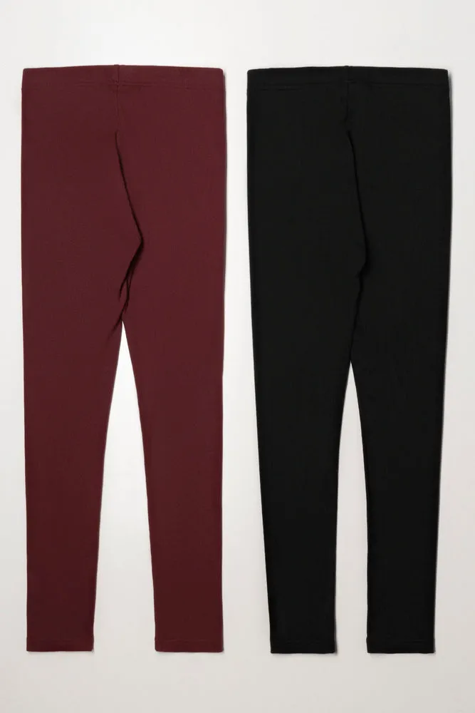 2 Pack Leggings Black & Burgundy