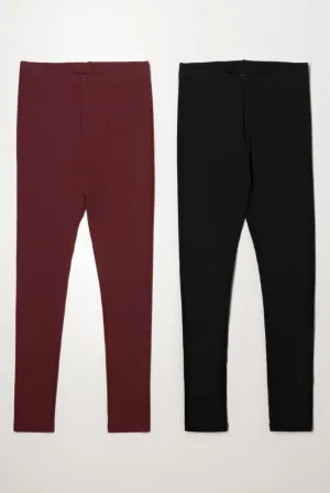 2 Pack Leggings Black & Burgundy