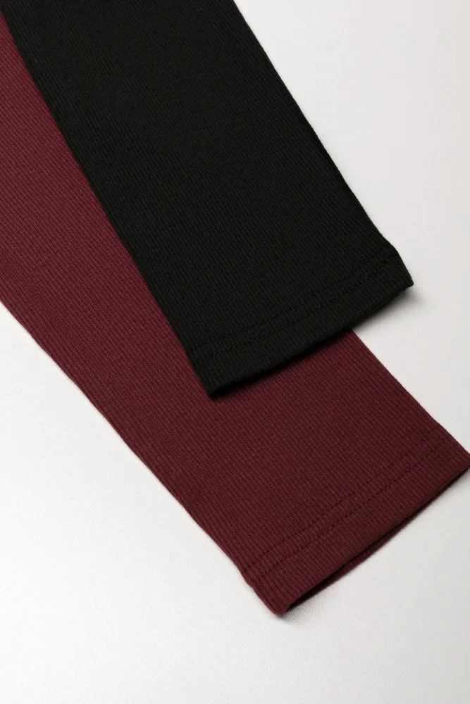 2 Pack Leggings Black & Burgundy