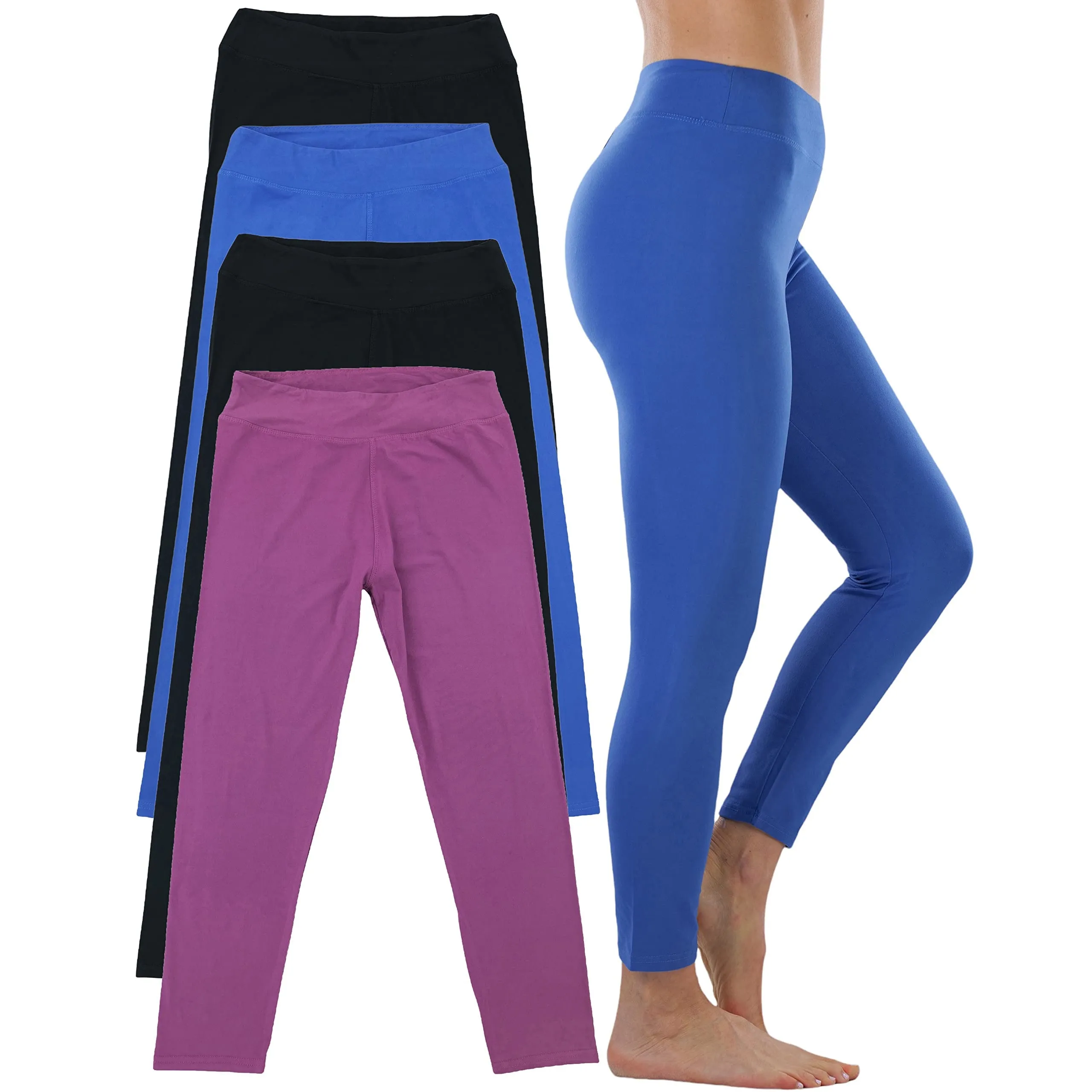 4-Pack: ToBeInStyle Women's Full Length High Waisted Stretchy Microfiber Leggings