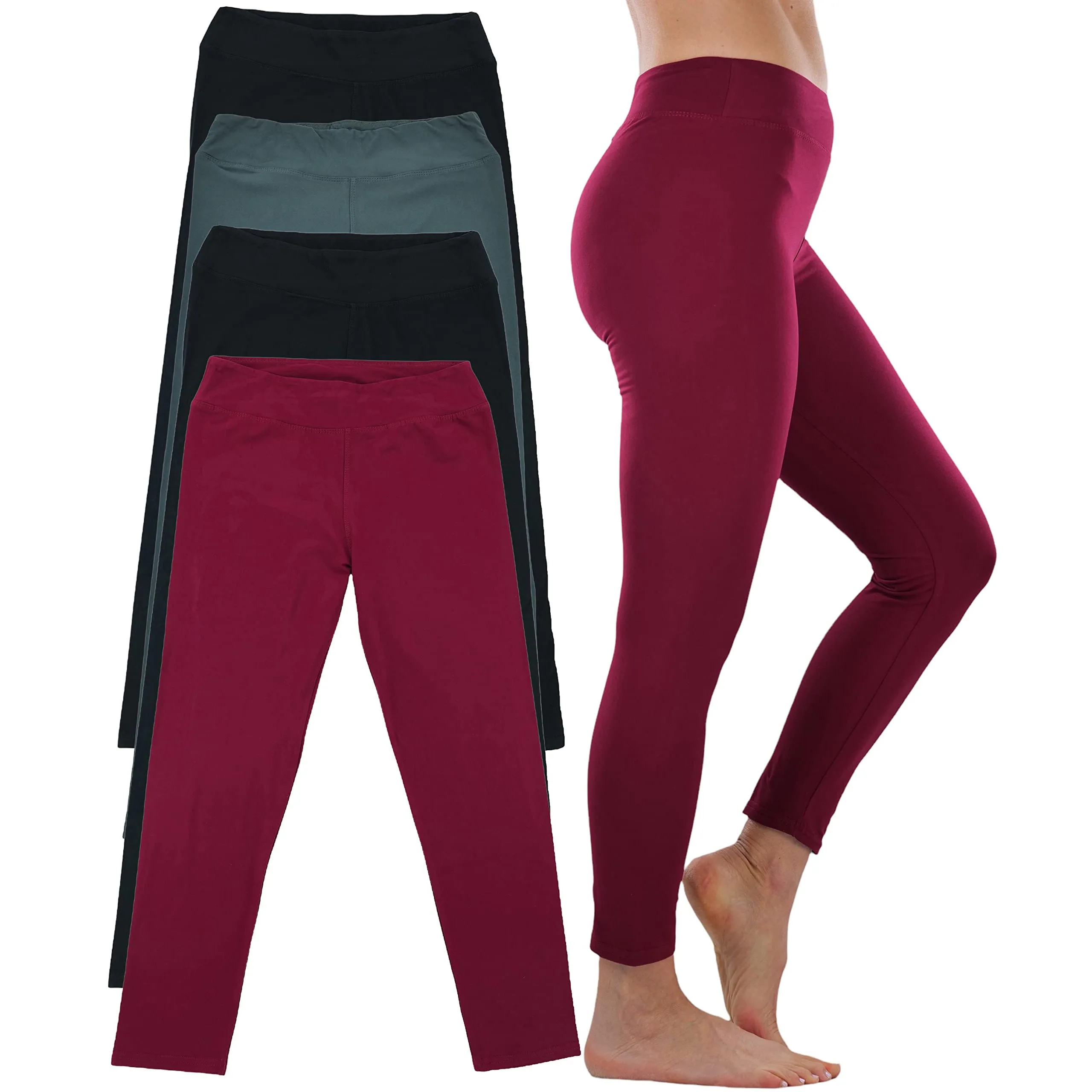 4-Pack: ToBeInStyle Women's Full Length High Waisted Stretchy Microfiber Leggings