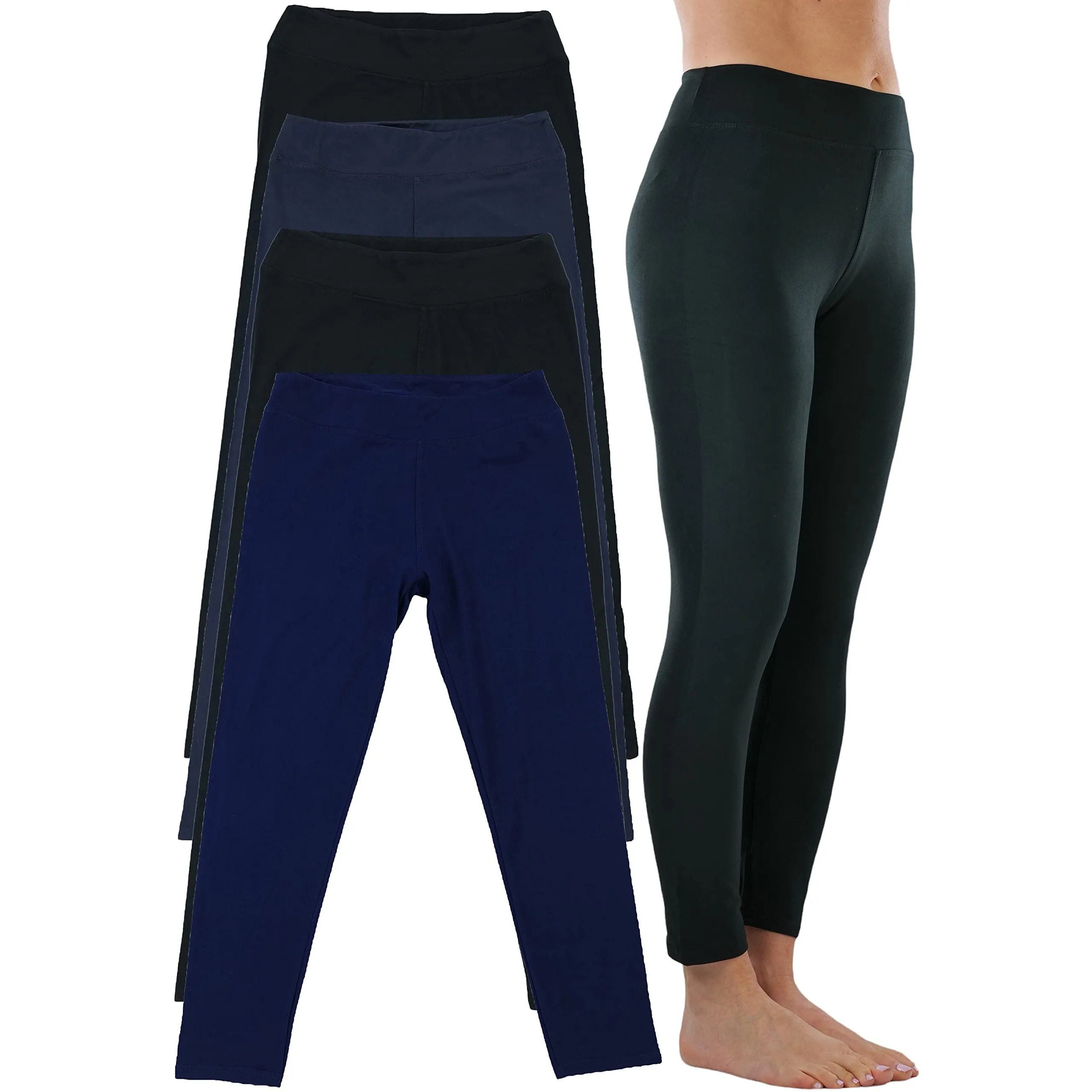 4-Pack: ToBeInStyle Women's Full Length High Waisted Stretchy Microfiber Leggings