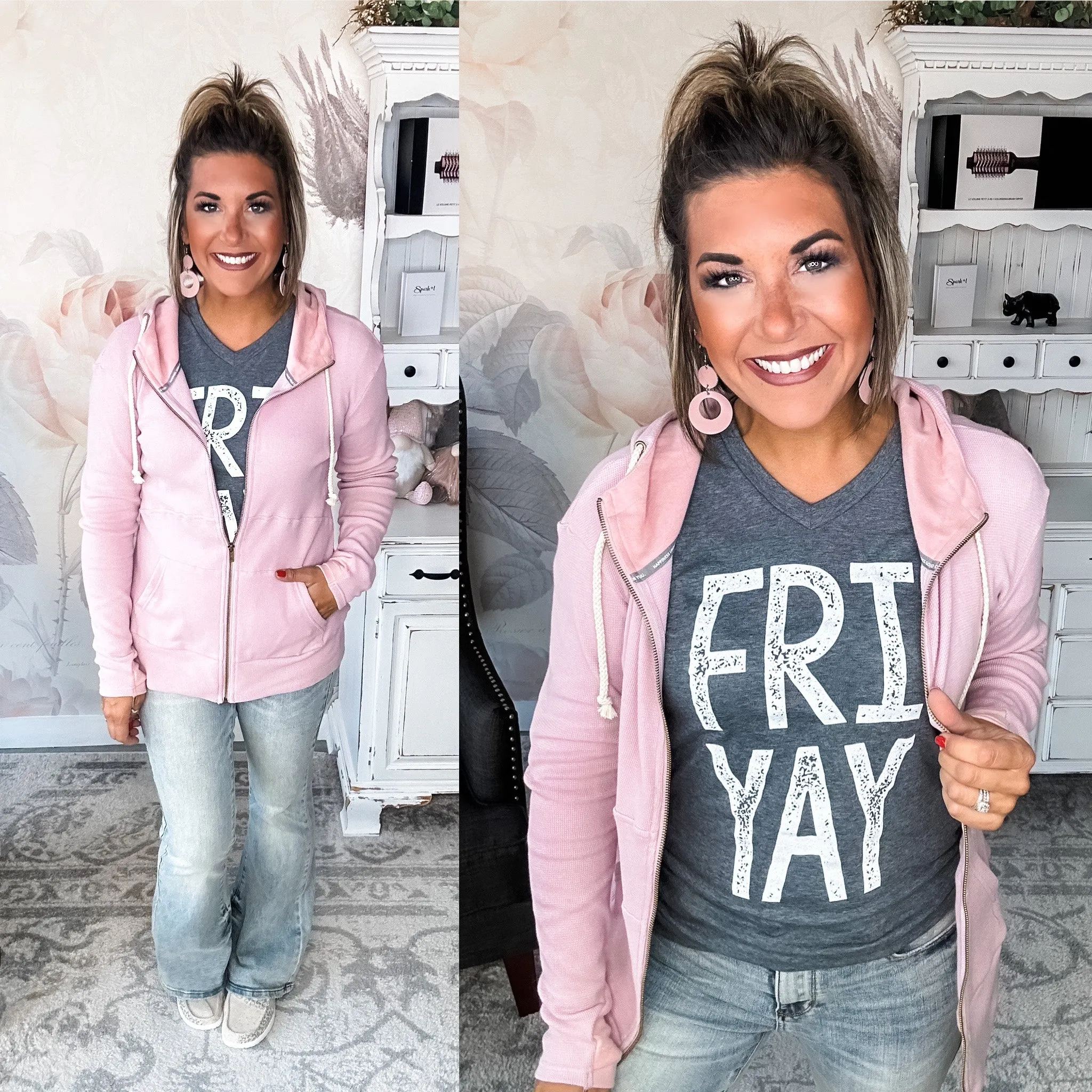 Ampersand Avenue Fullzip Sweatshirt Waffle Knit - Blush