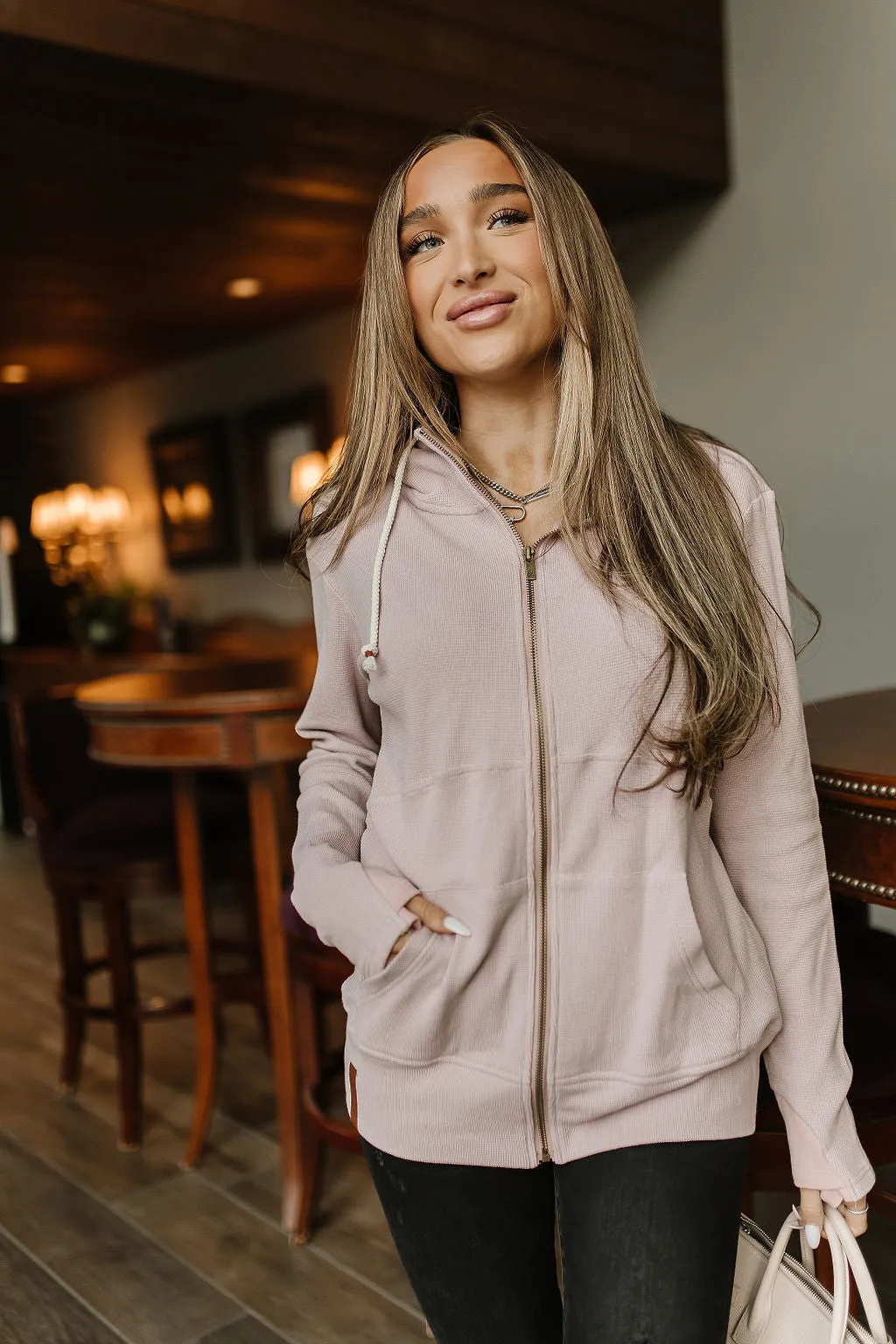 Ampersand Avenue Fullzip Sweatshirt Waffle Knit - Blush