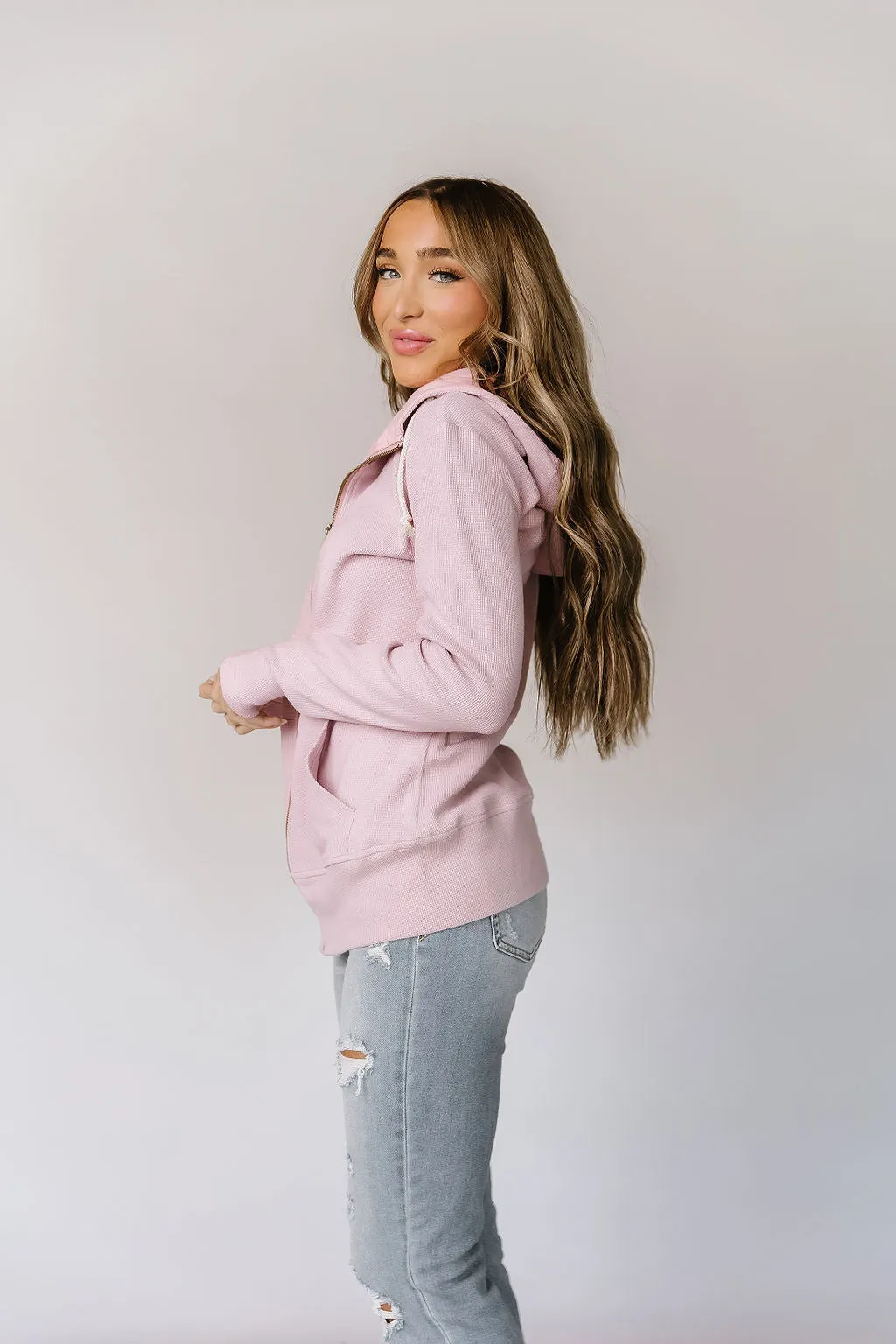 Ampersand Avenue Fullzip Sweatshirt Waffle Knit - Blush