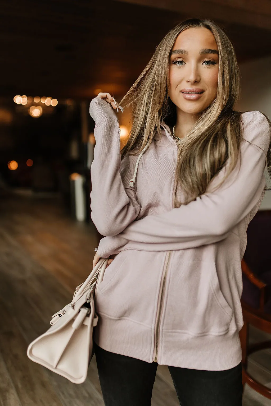 Ampersand Avenue Fullzip Sweatshirt Waffle Knit - Blush