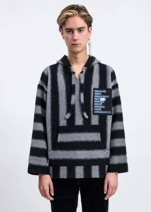 Black And Grey Knit  Pullover Hoodie