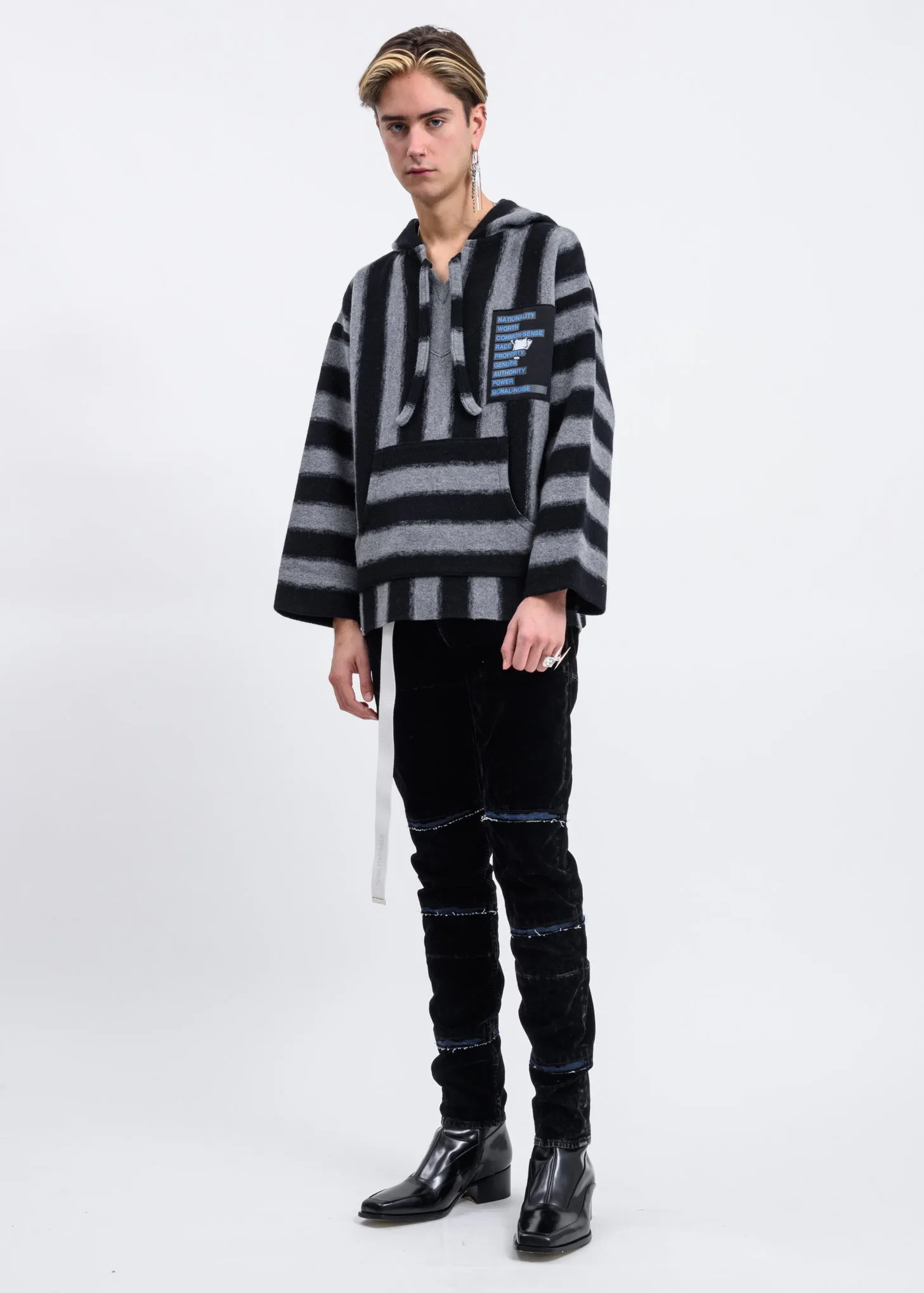 Black And Grey Knit  Pullover Hoodie