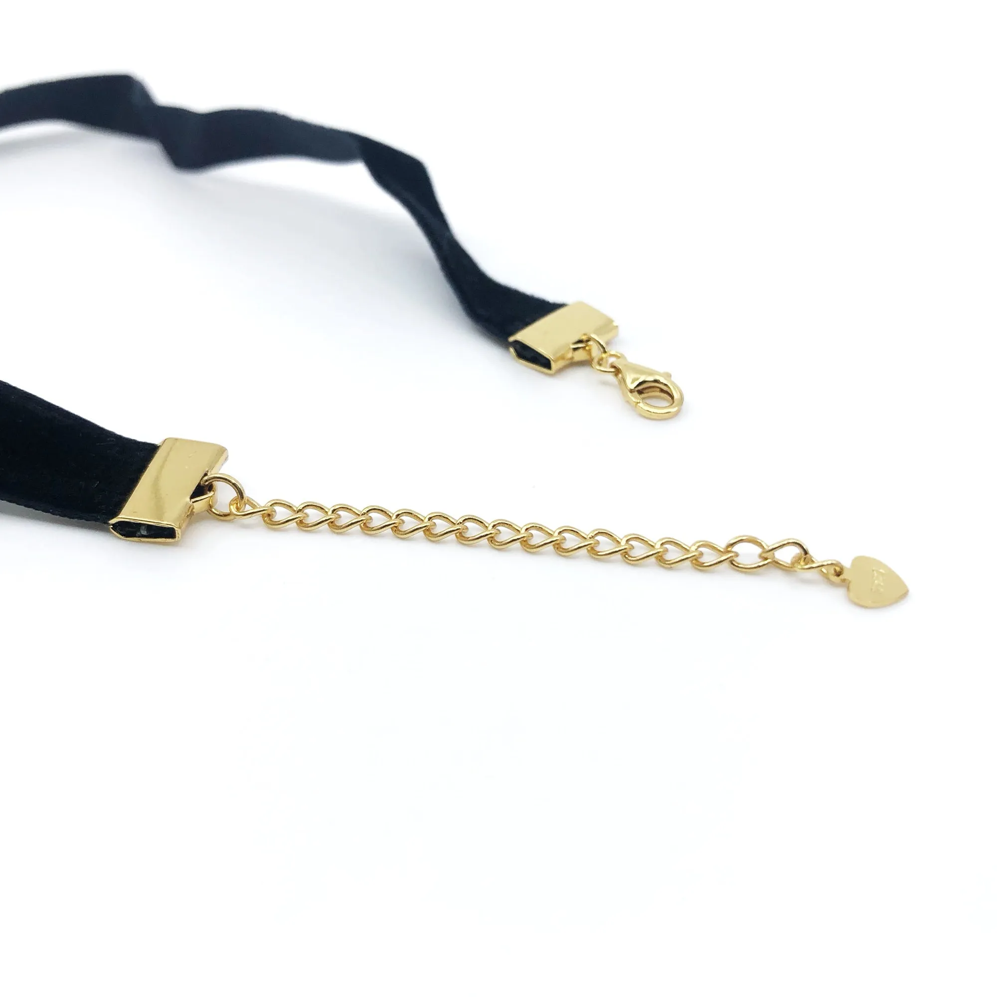 Black Velvet Choker Necklace with Gold Adjustable Chain