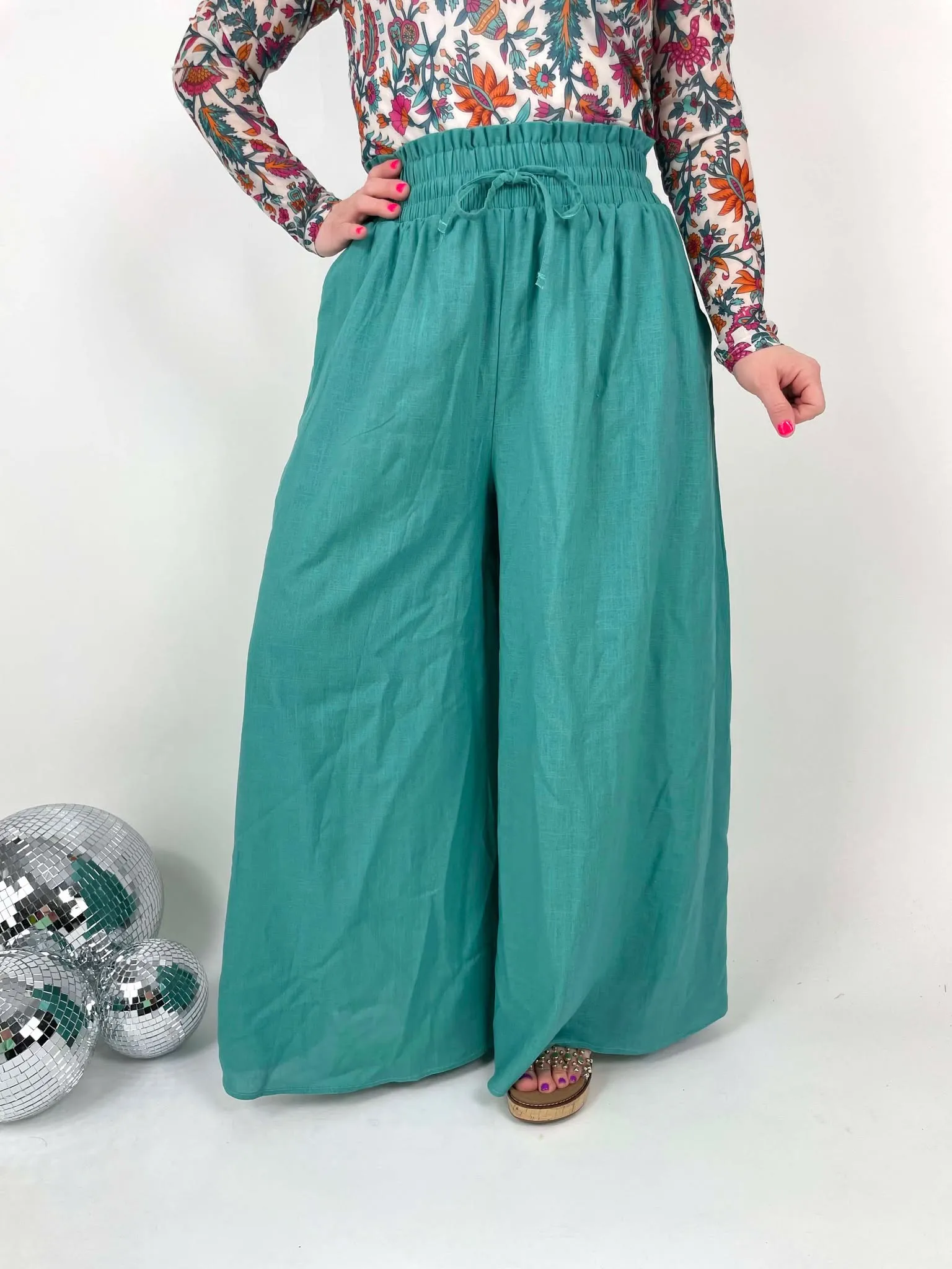 BLAKELEY :: Johanna Linen Pants in Turquoise