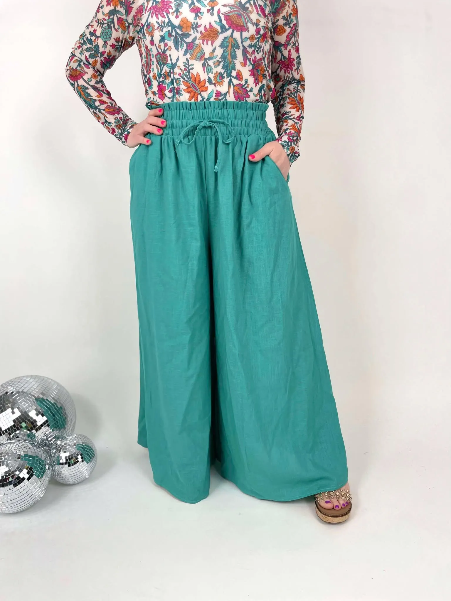 BLAKELEY :: Johanna Linen Pants in Turquoise