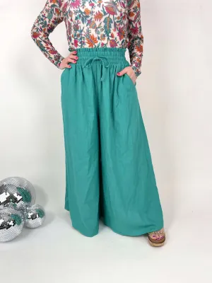 BLAKELEY :: Johanna Linen Pants in Turquoise