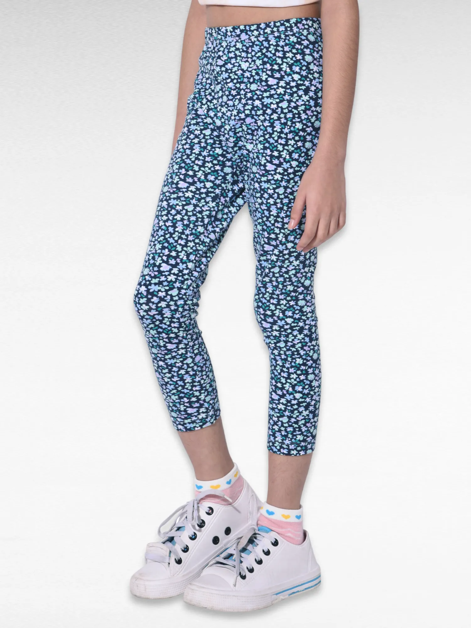 Blue Flower Girls printed leggings | Ankle Length