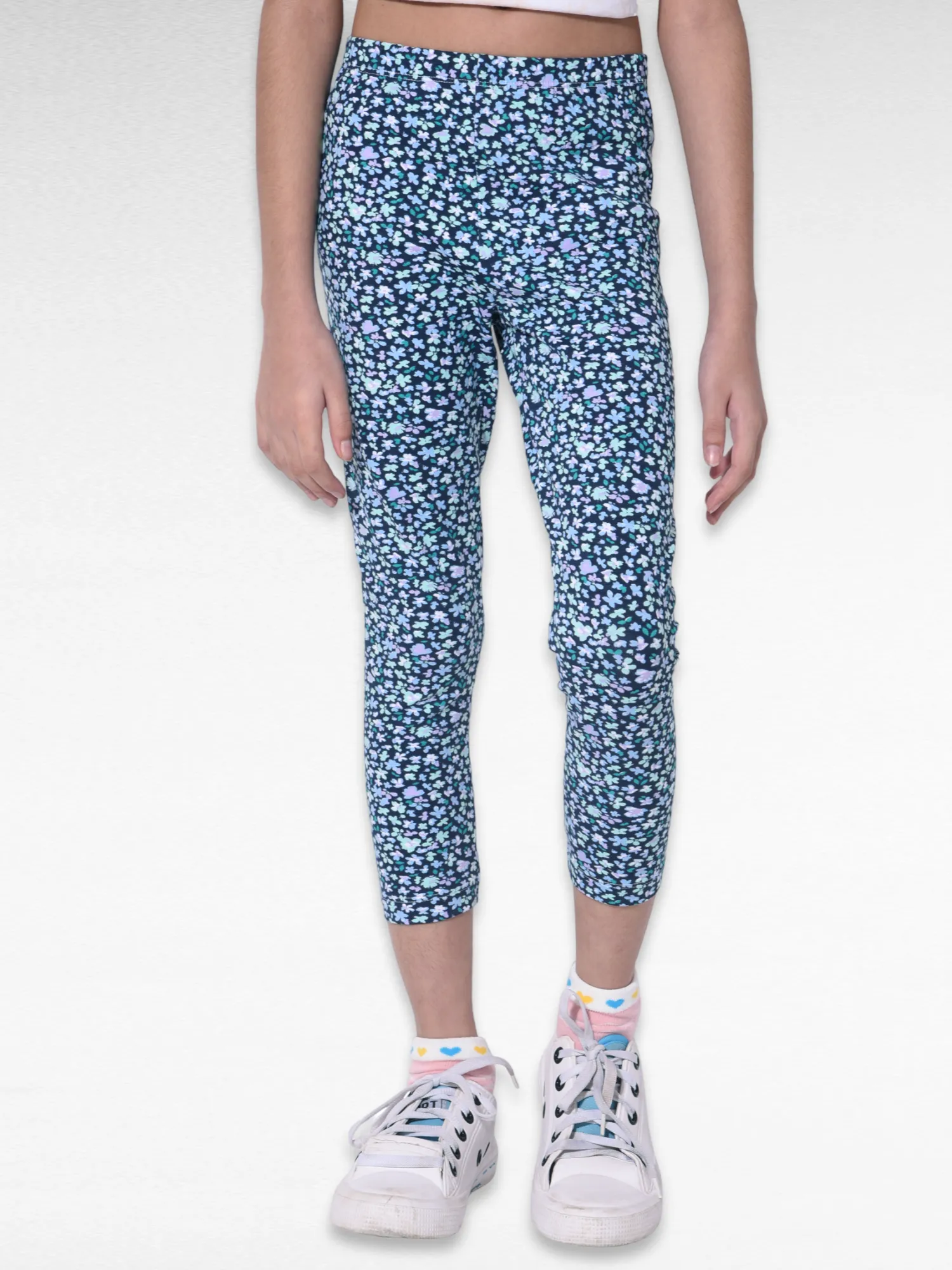 Blue Flower Girls printed leggings | Ankle Length
