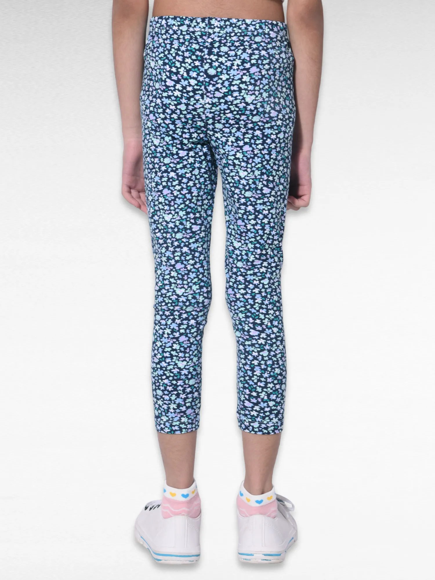 Blue Flower Girls printed leggings | Ankle Length