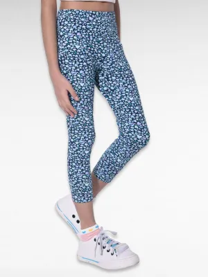 Blue Flower Girls printed leggings | Ankle Length