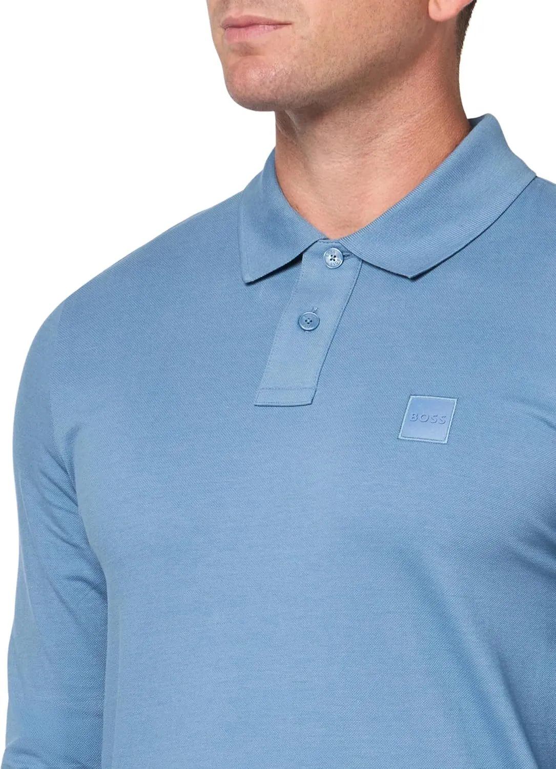 BOSS Men's Square Patch Logo Slim Fit Long Sleeve Polo Shirt