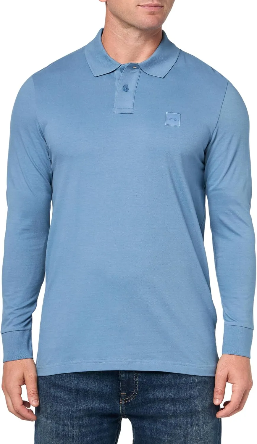 BOSS Men's Square Patch Logo Slim Fit Long Sleeve Polo Shirt