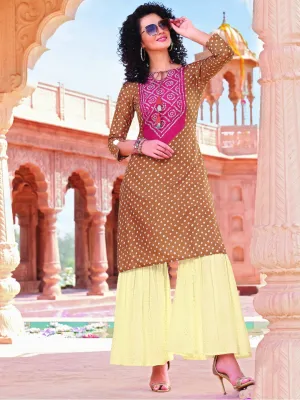 Brown Cotton Kurti with Sharara Set for Women