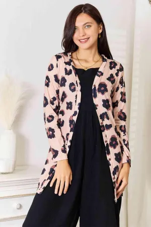 Button Front Longline Womens Leopard Cardigan