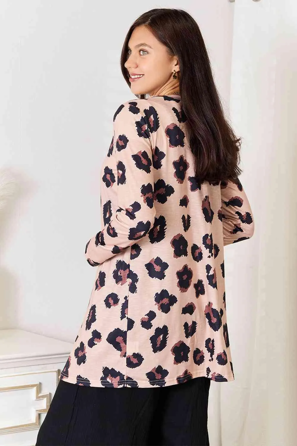 Button Front Longline Womens Leopard Cardigan