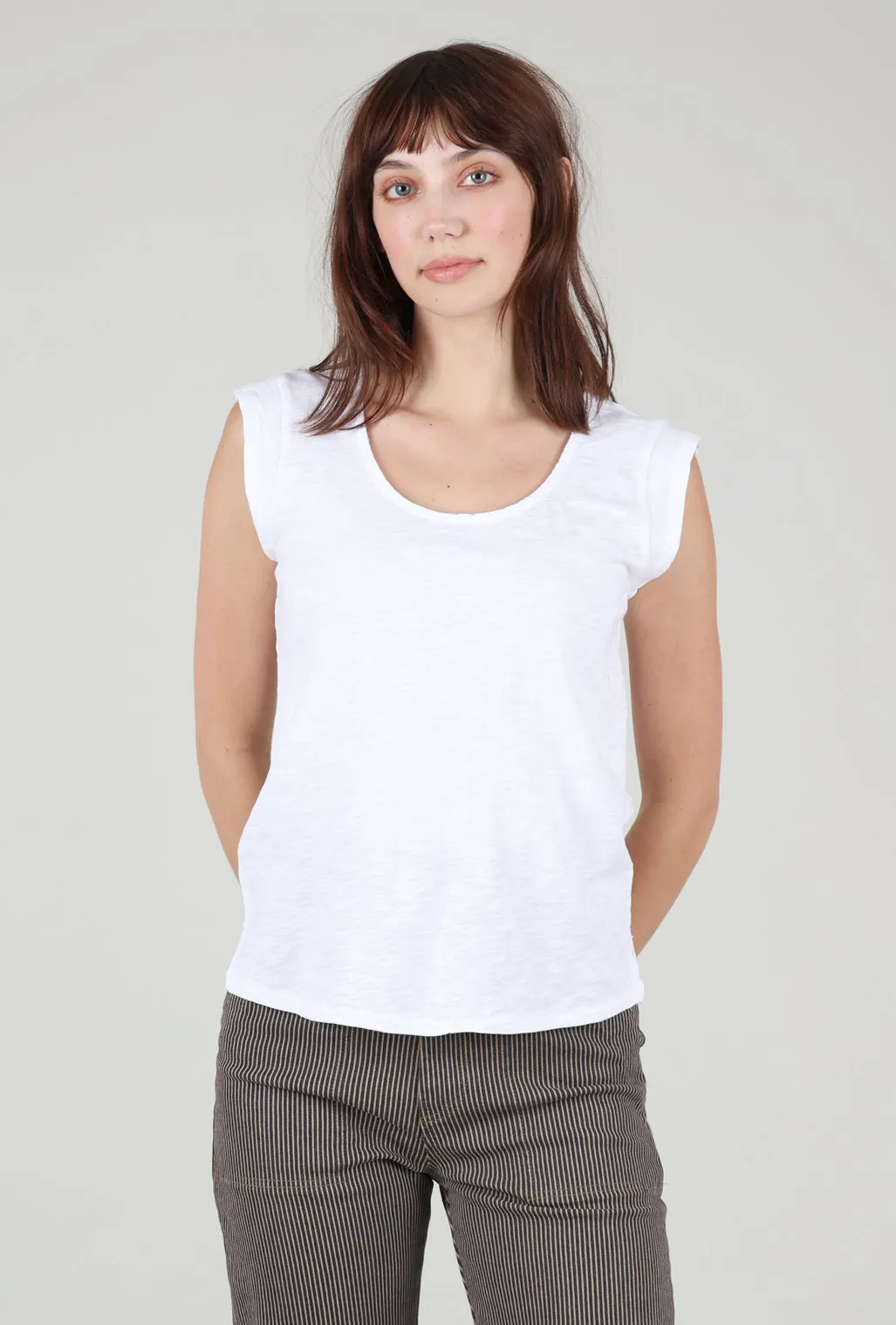 Cap-Sleeve Scoop-Neck Tee, White