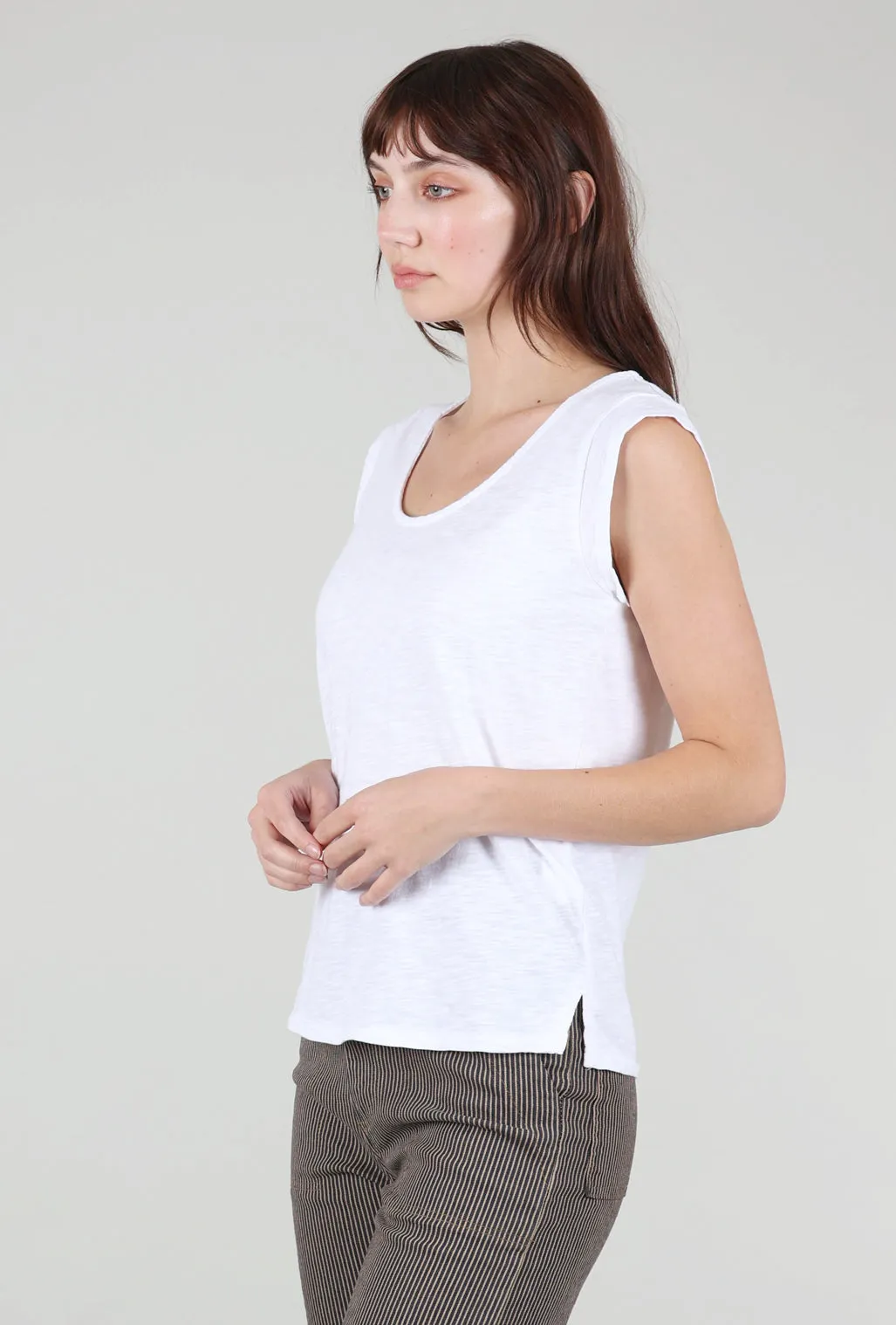 Cap-Sleeve Scoop-Neck Tee, White