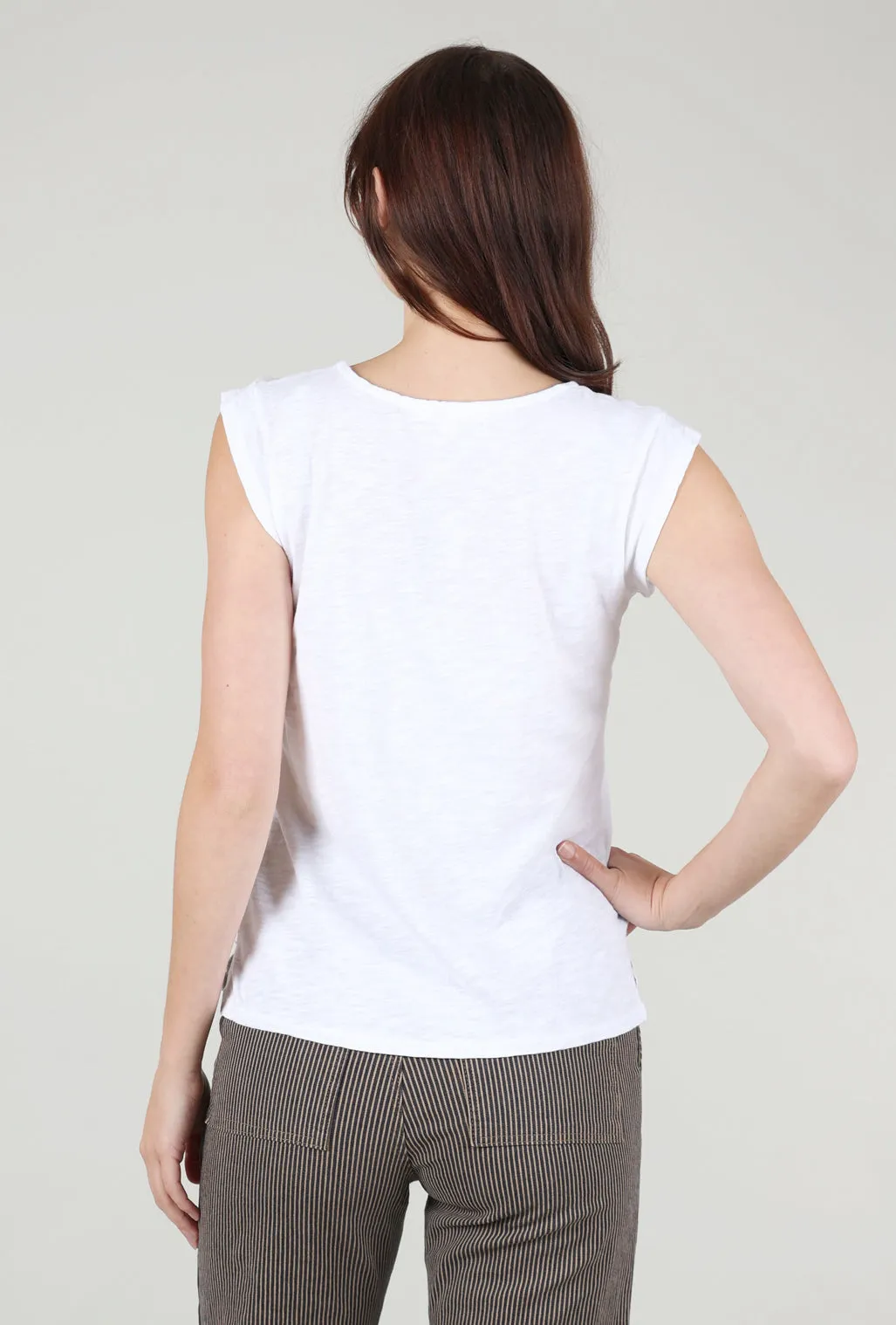 Cap-Sleeve Scoop-Neck Tee, White
