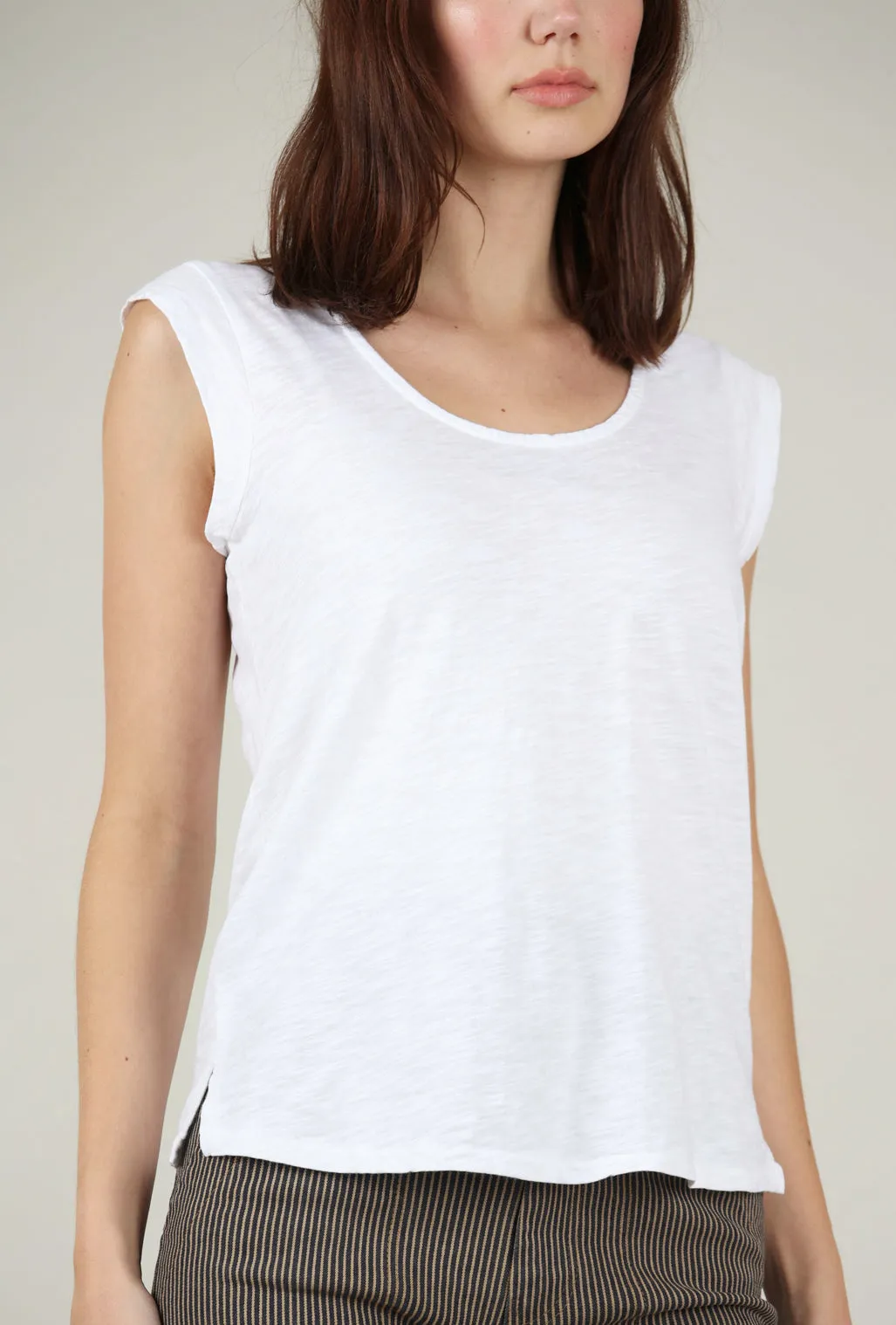 Cap-Sleeve Scoop-Neck Tee, White