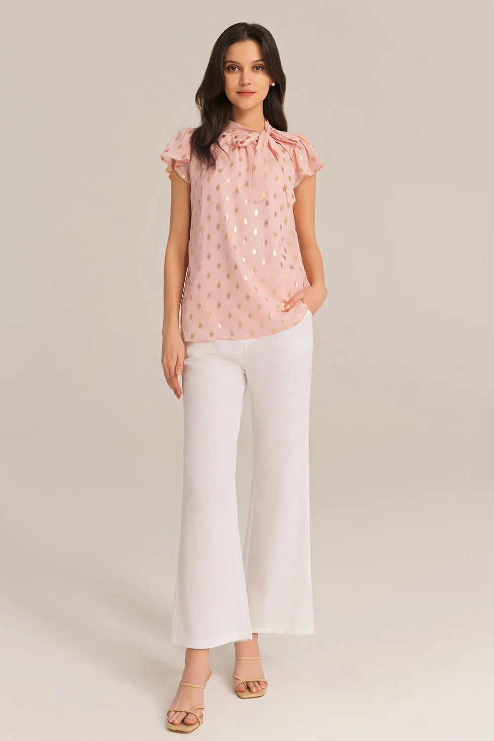 Casual Hot Stamping Short Sleeve Stand Collar Pullover Tops - Pink