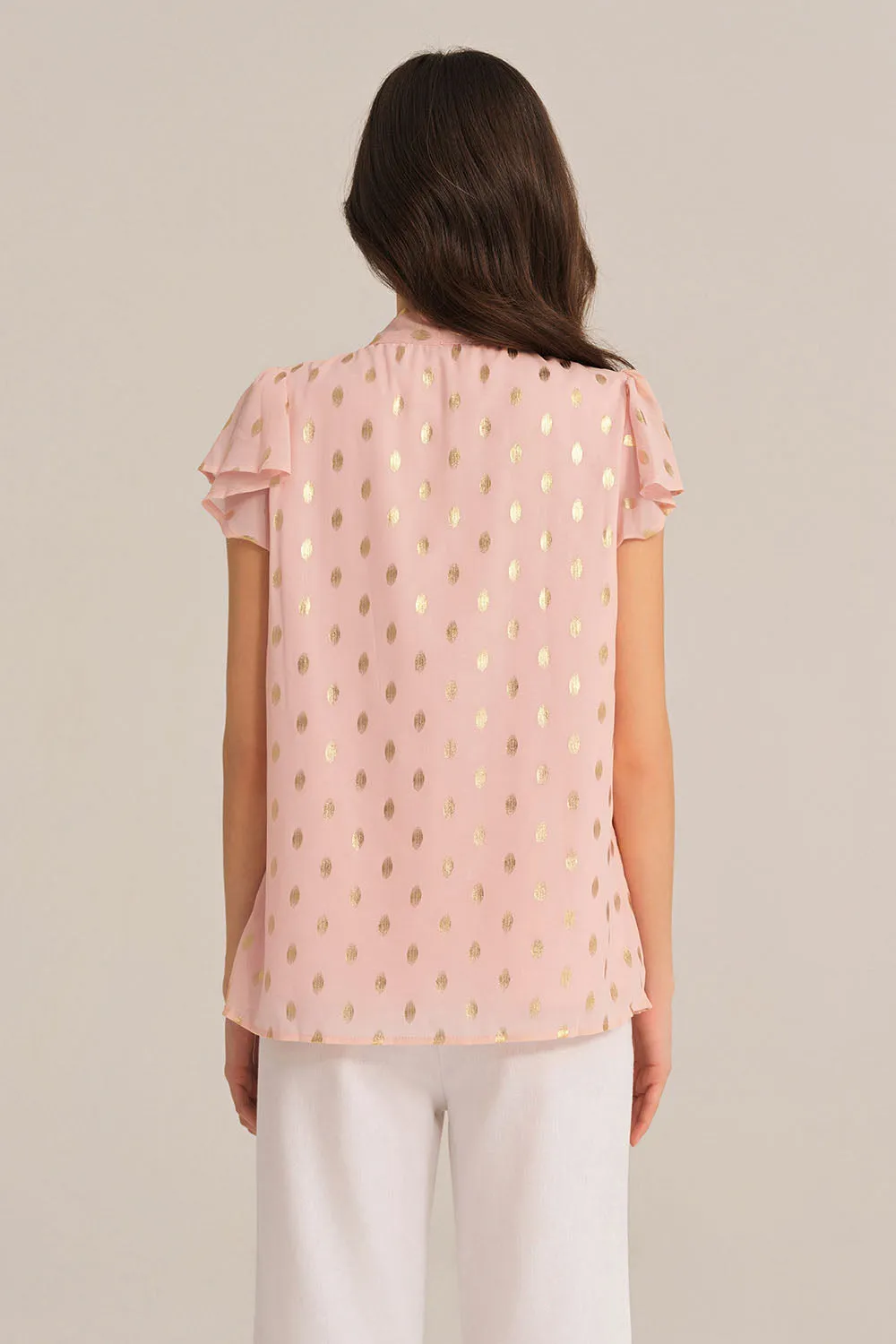 Casual Hot Stamping Short Sleeve Stand Collar Pullover Tops - Pink