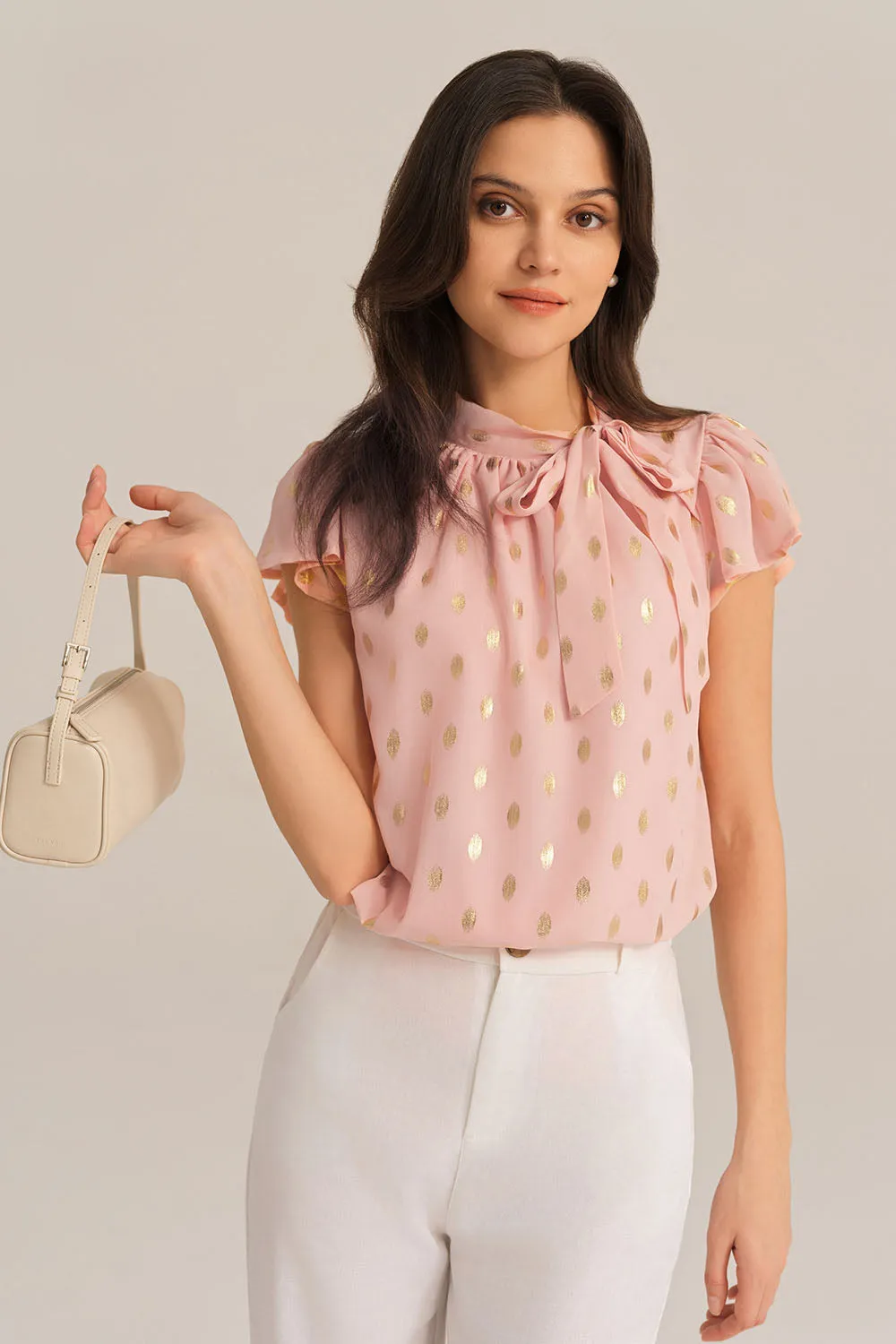 Casual Hot Stamping Short Sleeve Stand Collar Pullover Tops - Pink