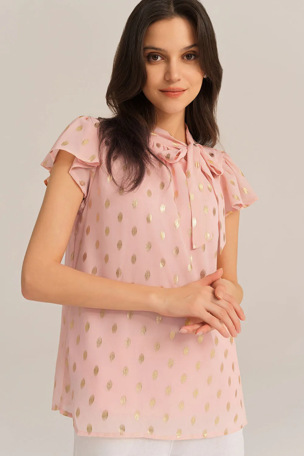 Casual Hot Stamping Short Sleeve Stand Collar Pullover Tops - Pink