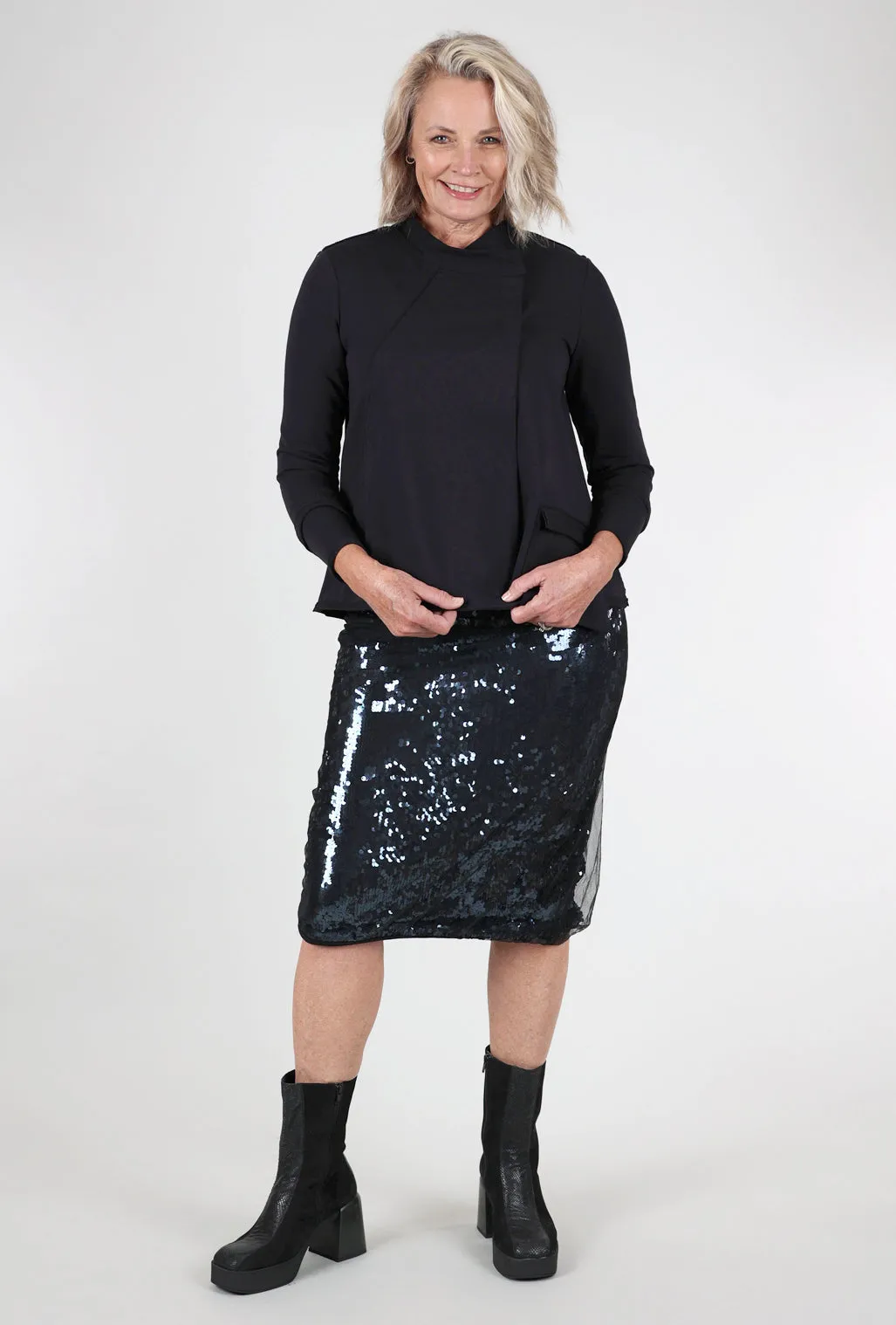 Catalina Netted Sequin Skirt, Navy