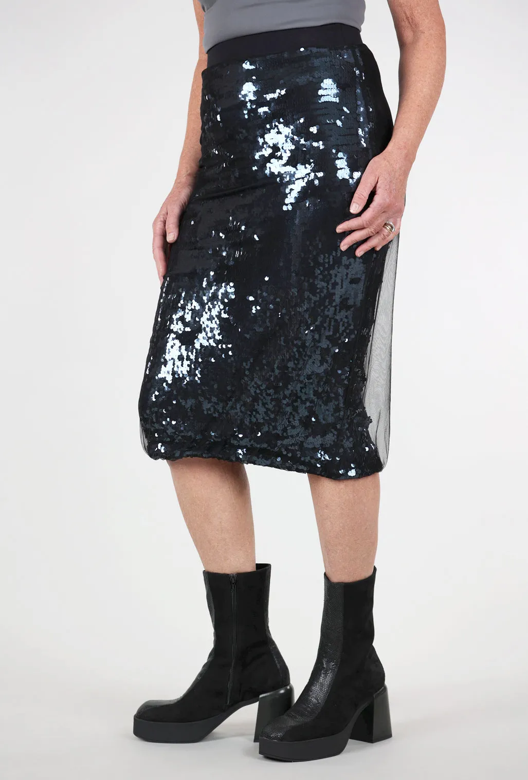 Catalina Netted Sequin Skirt, Navy