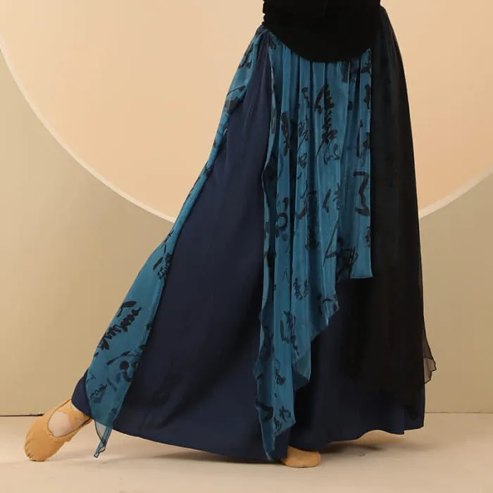Character Print Flowy Irregualr Wide Leg Pants