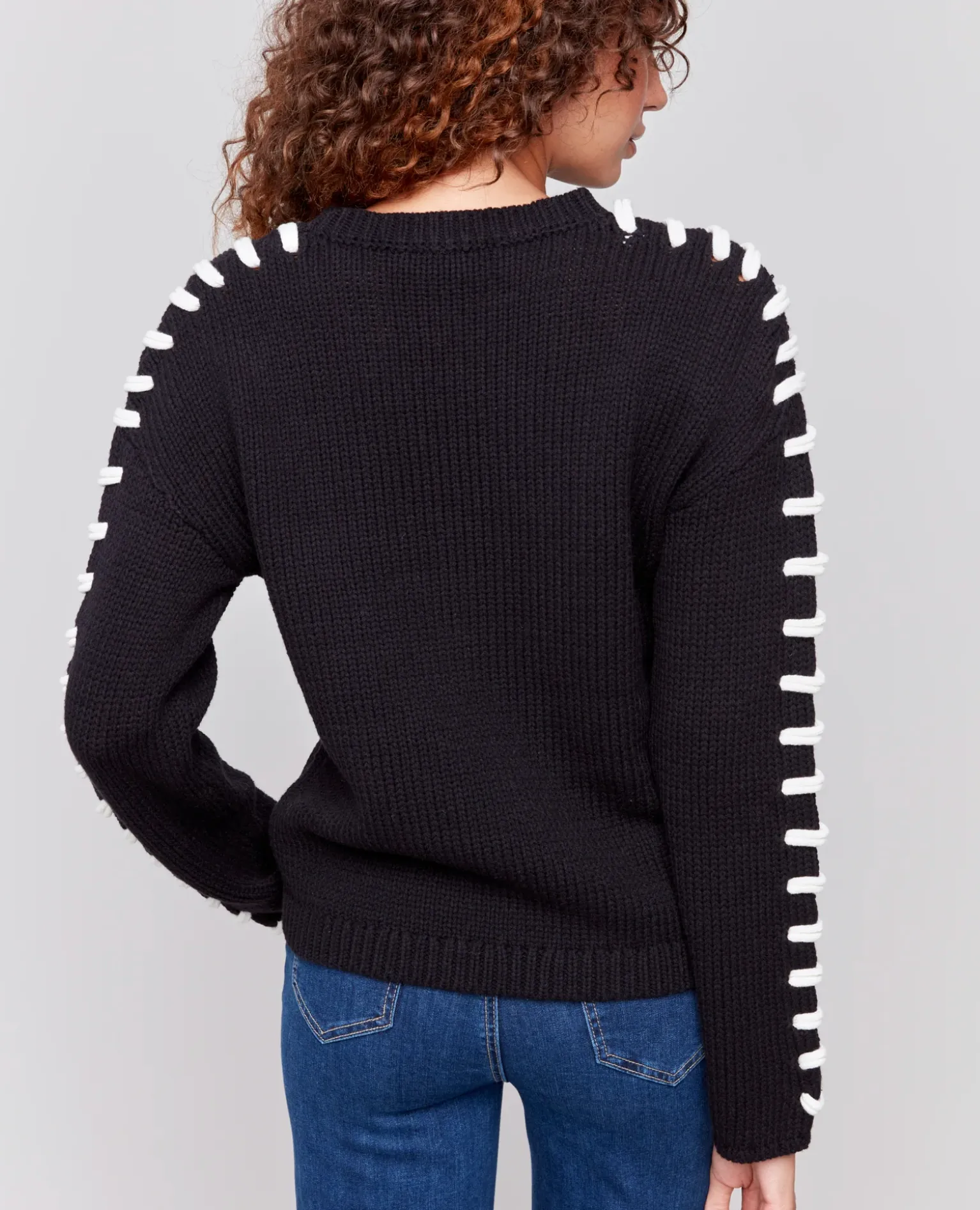 Charlie B Black Chunky Sweater with White Ties