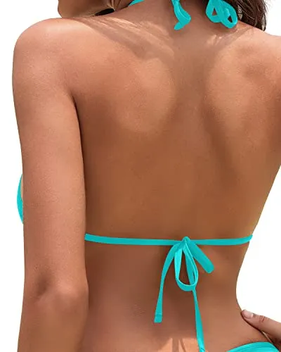Chic And Cute Triangle Bikini Top String Bathing Suits Top-Aqua