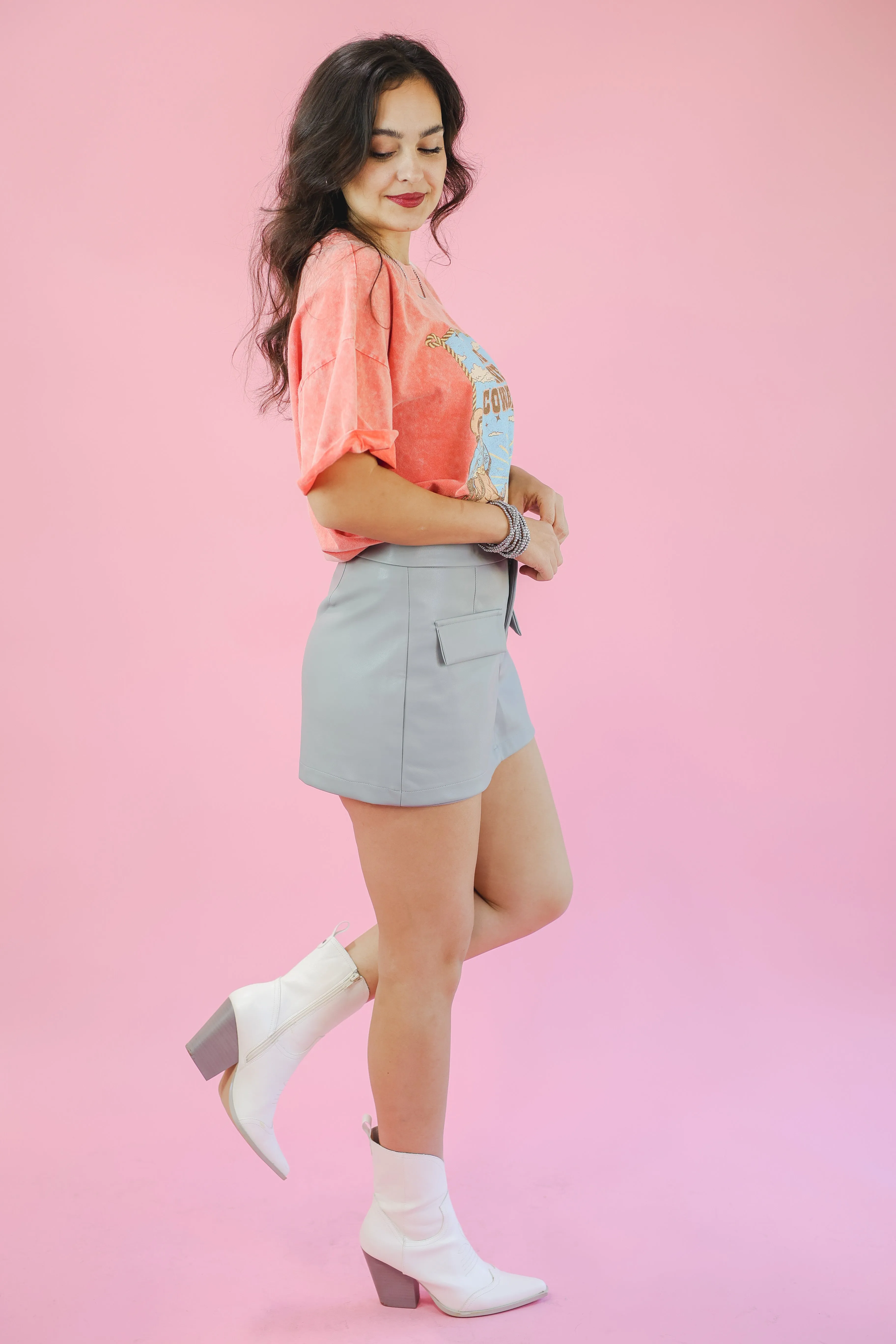 Chic Edge Faux Leather Skort - Gray