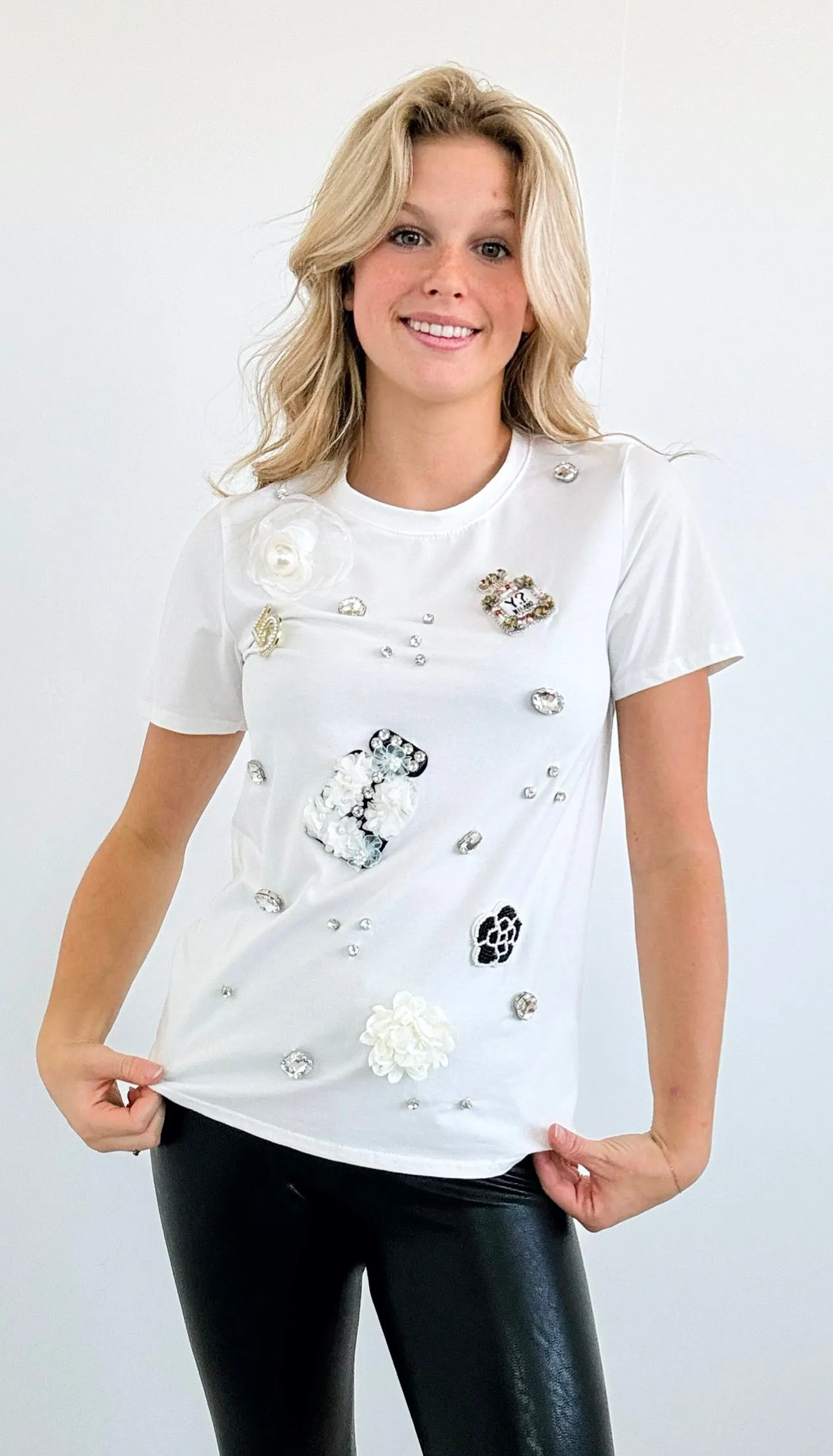 Chic Florals Embellished Top - White