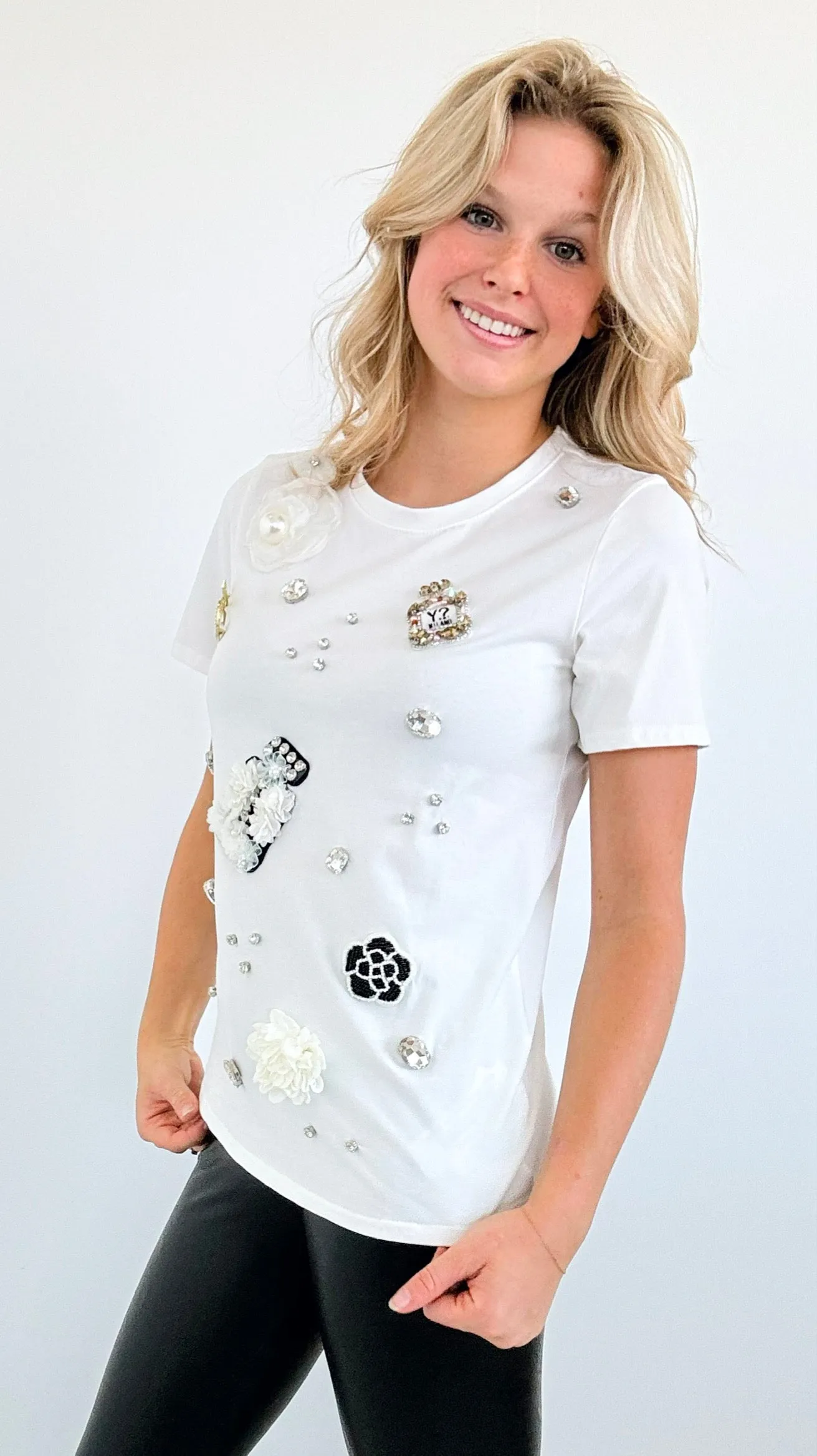 Chic Florals Embellished Top - White