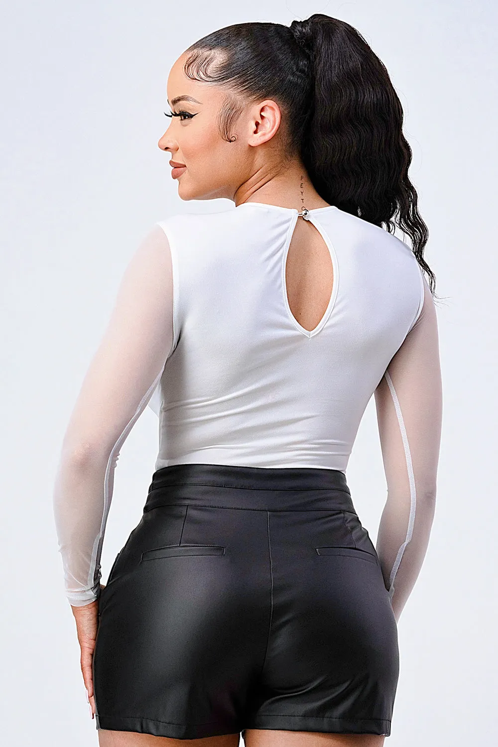 CHIC SEE-THRU MESH ROUND NECK BODYSUIT