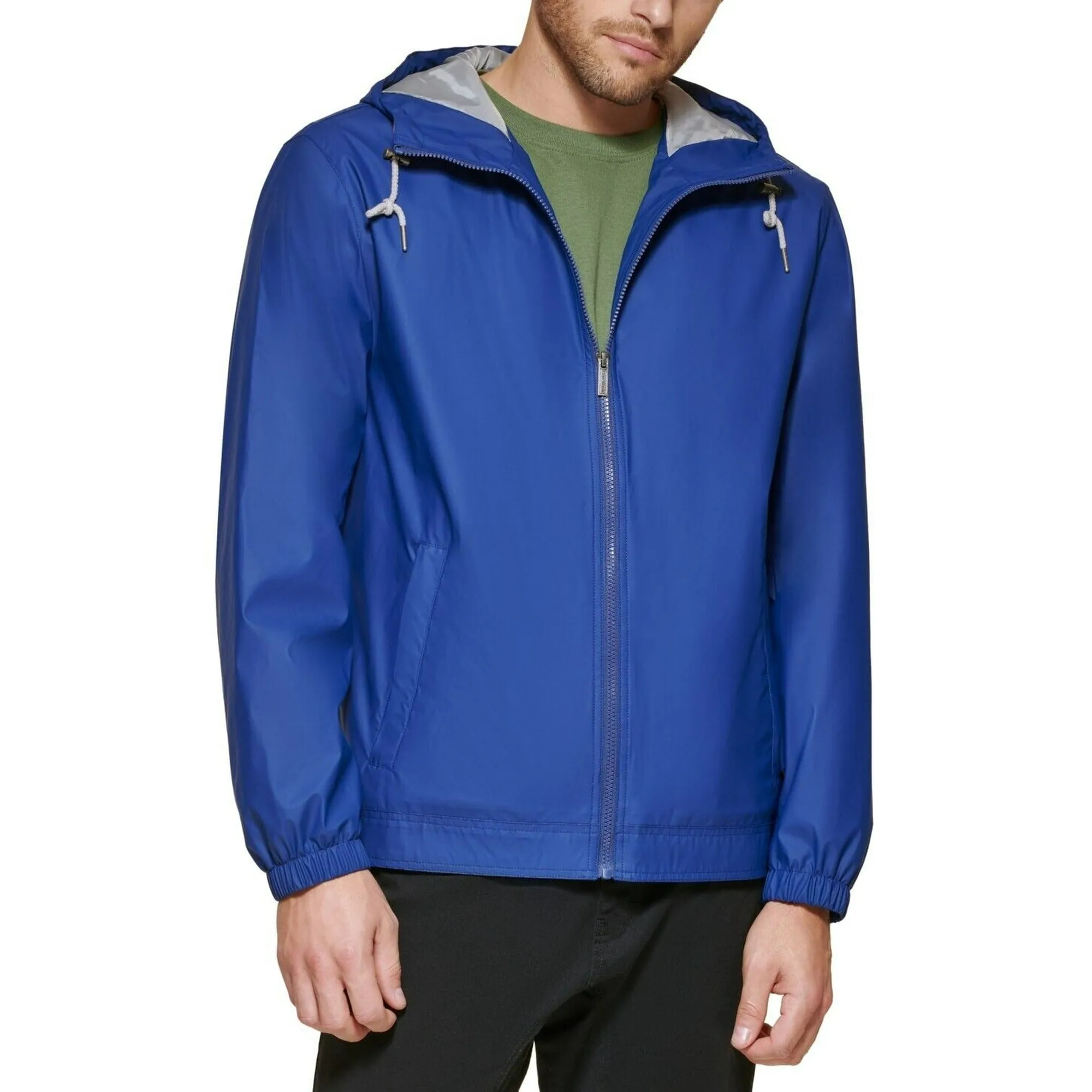 Club Room Mens Rubberized Lightweight Raincoat Blue Jacket Size M