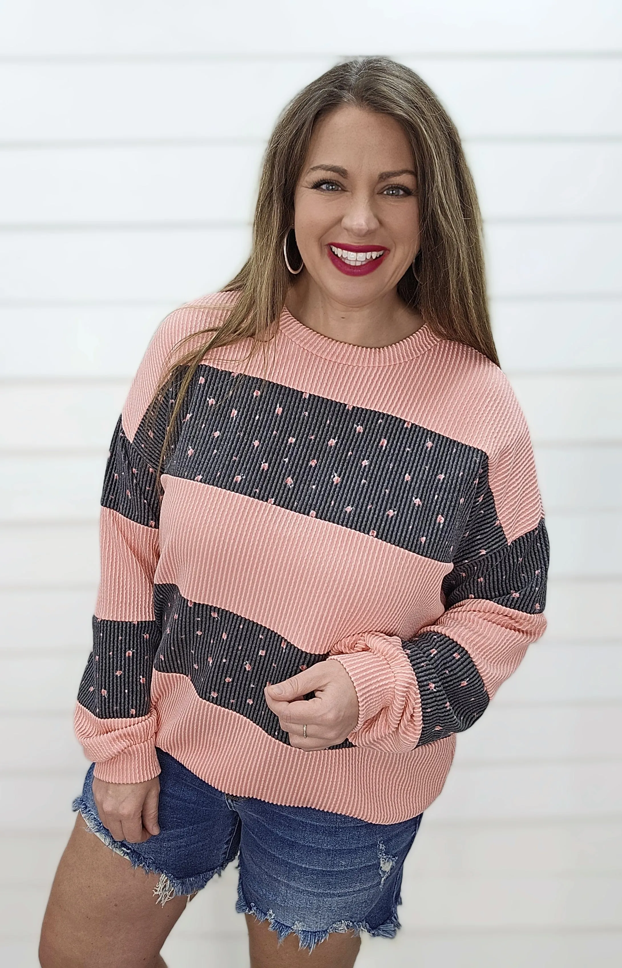 CORAL COLORBLOCK RAISED RIBBED TOP