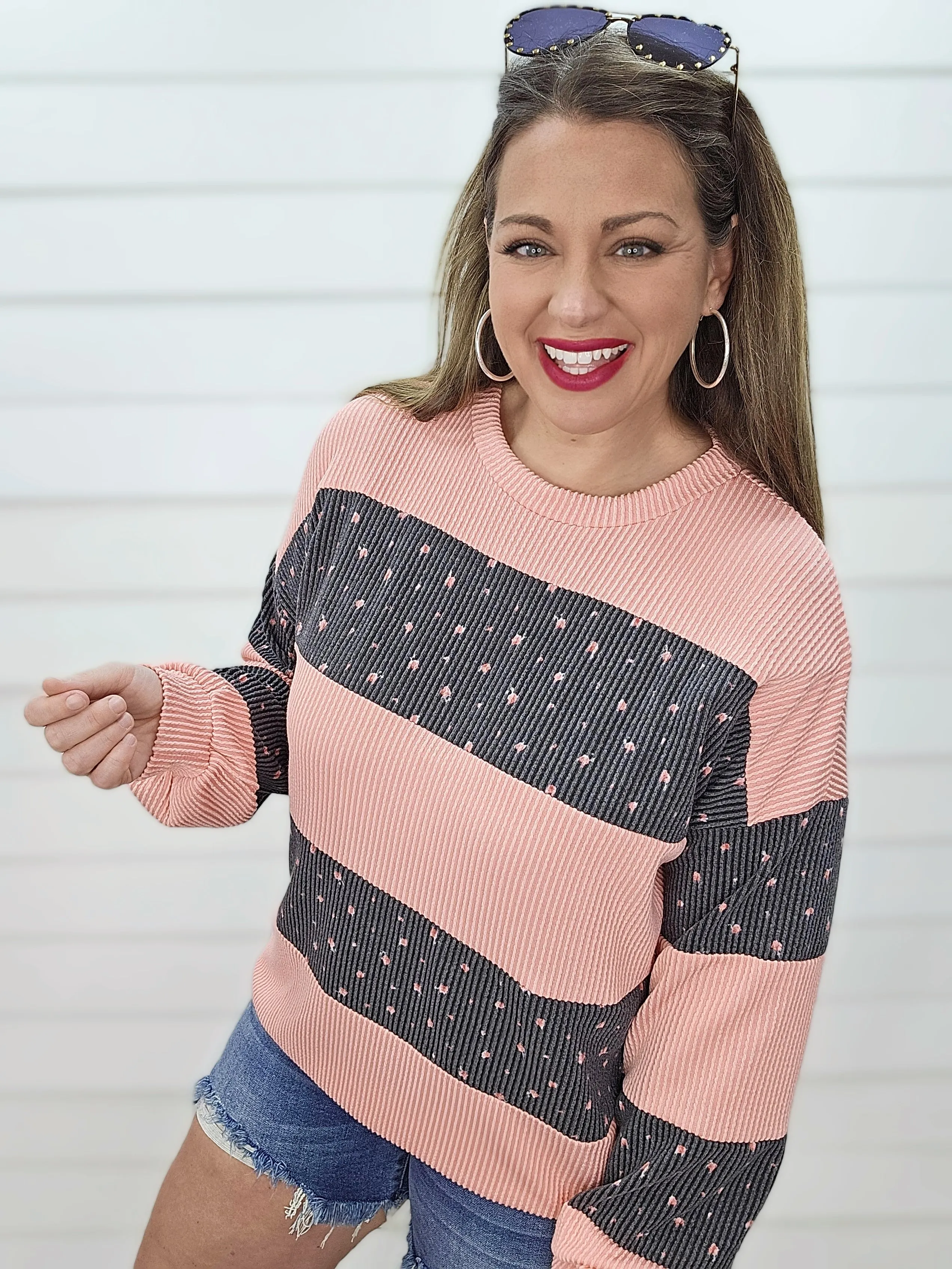 CORAL COLORBLOCK RAISED RIBBED TOP