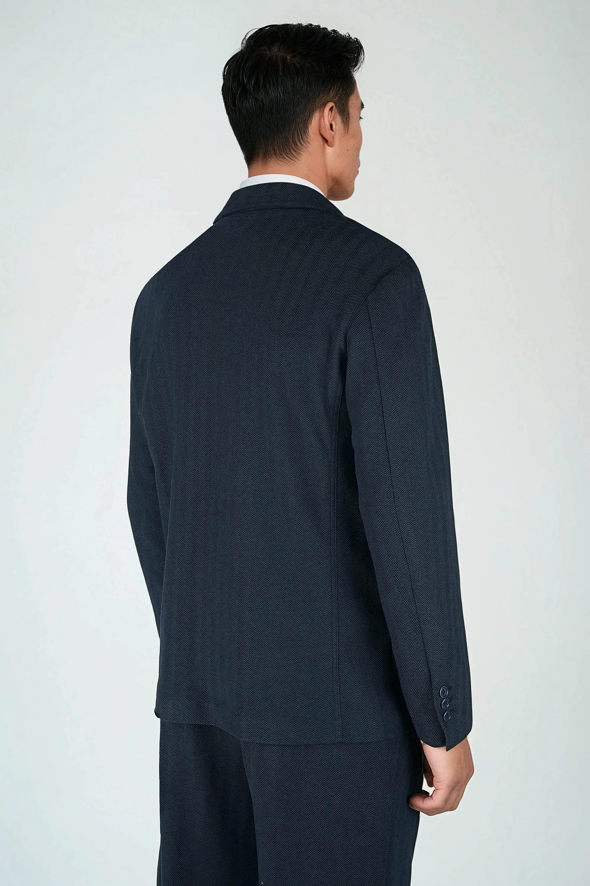 Double-Breasted Unstructured Herringbone Blazer