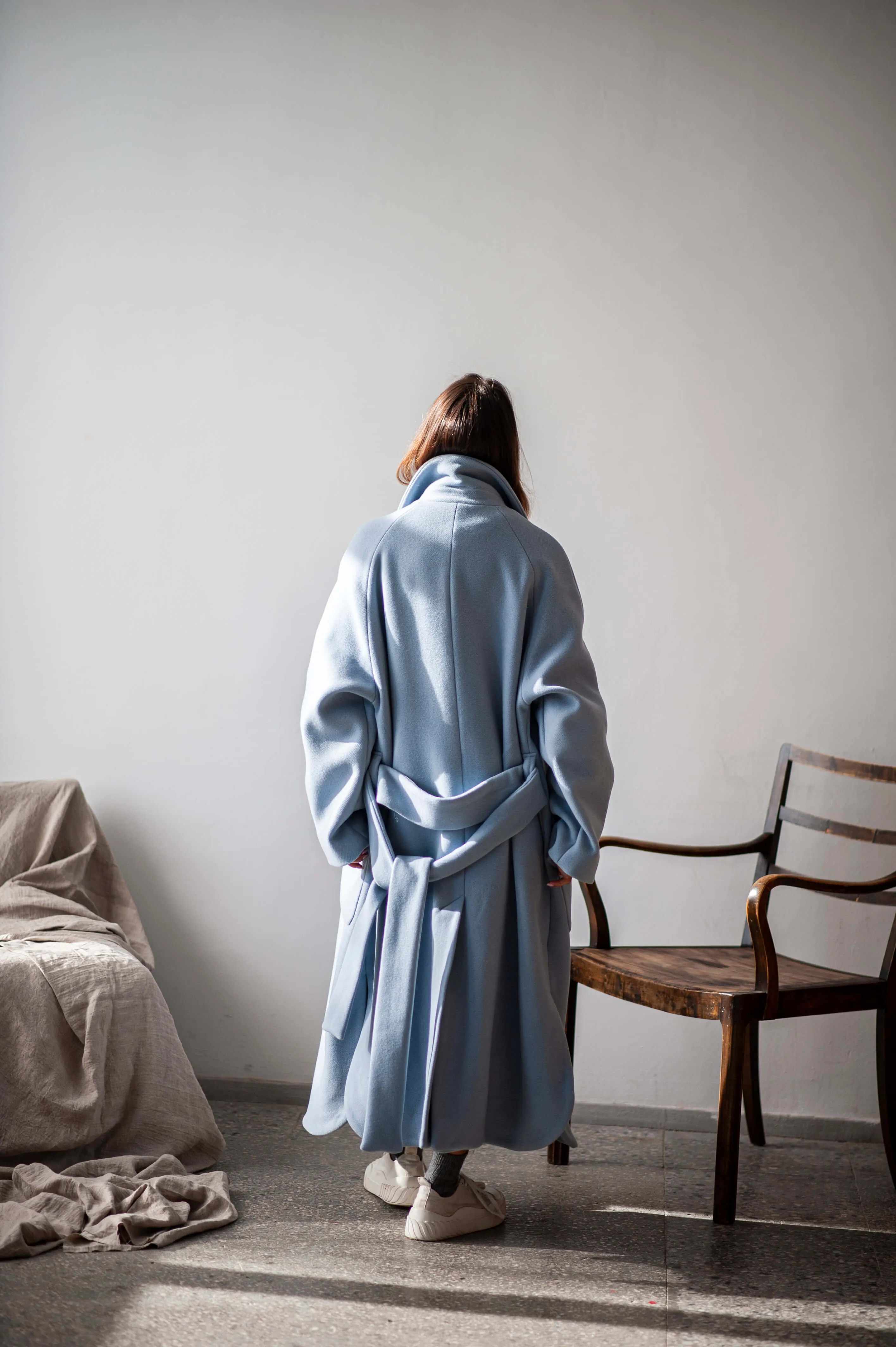 Drop shoulder maxi cashmere blend women's coat for winter