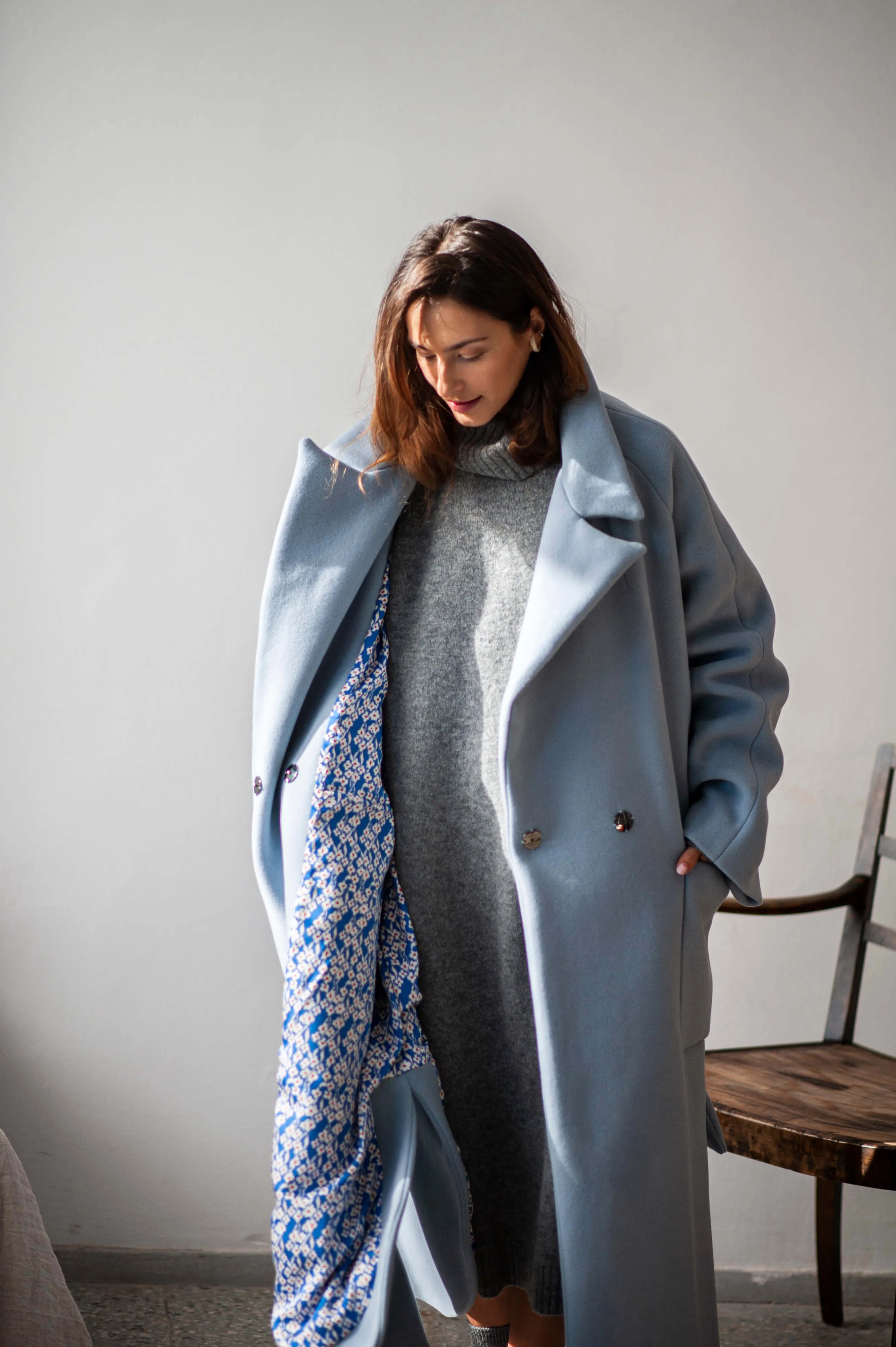 Drop shoulder maxi cashmere blend women's coat for winter