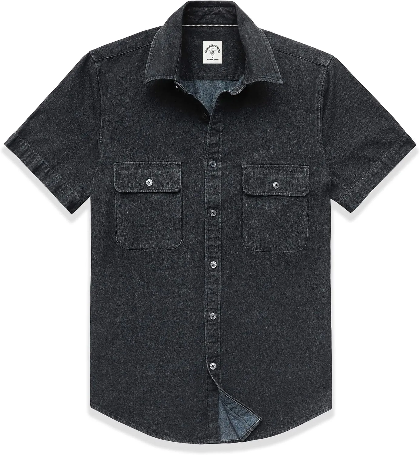 DubinikMens Short Sleeve Button Down Shirts Denim Short Sleeve Shirt Men Two Pocket Western Soft Work Casual Denim Shirt