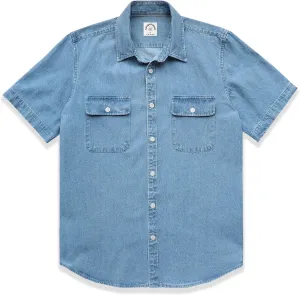DubinikMens Short Sleeve Button Down Shirts Denim Short Sleeve Shirt Men Two Pocket Western Soft Work Casual Denim Shirt